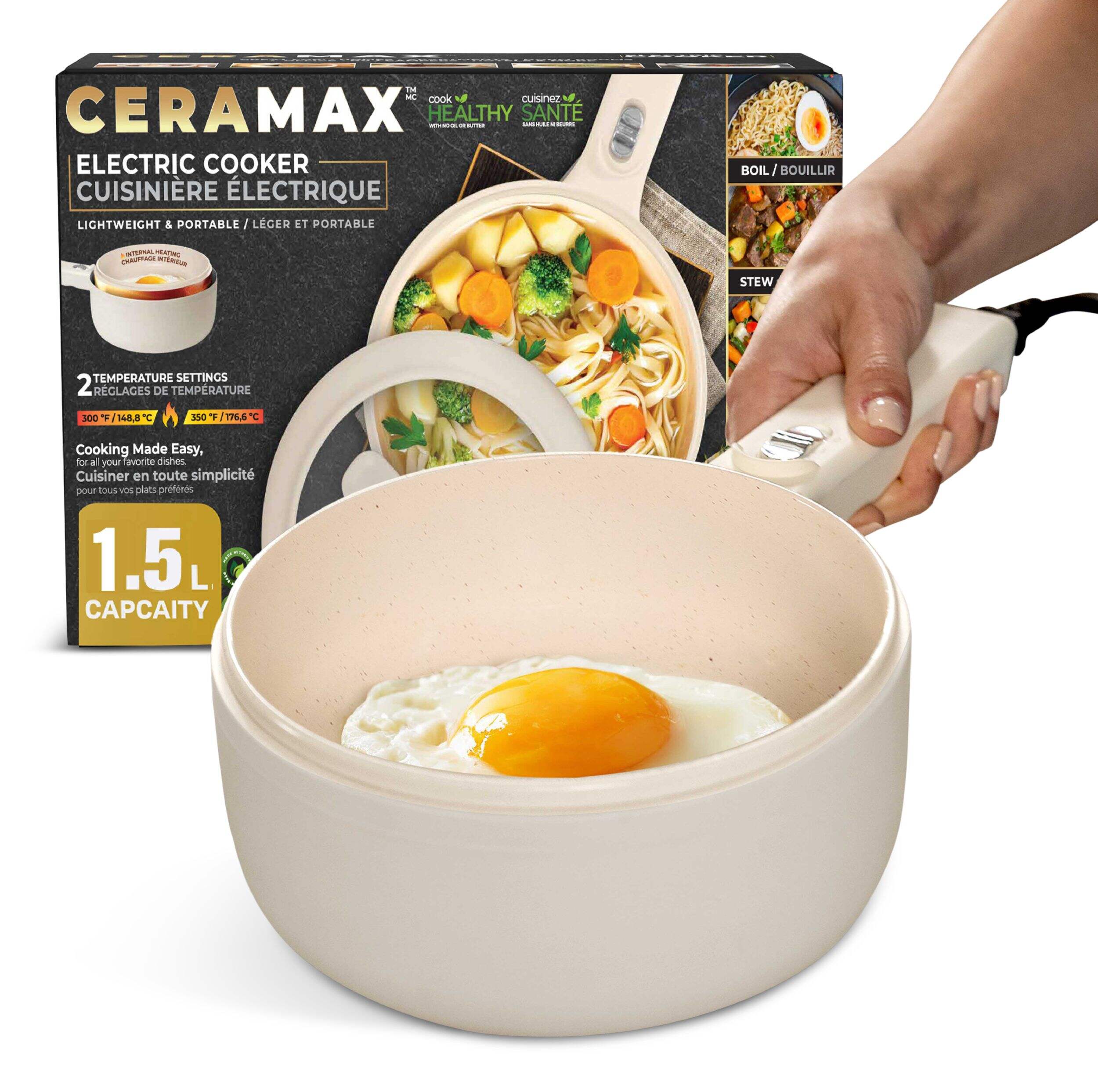As Seen On TV Ceramax Electric Cooker, Non-stick, 1.5-L Capacity Cooker CloseUp