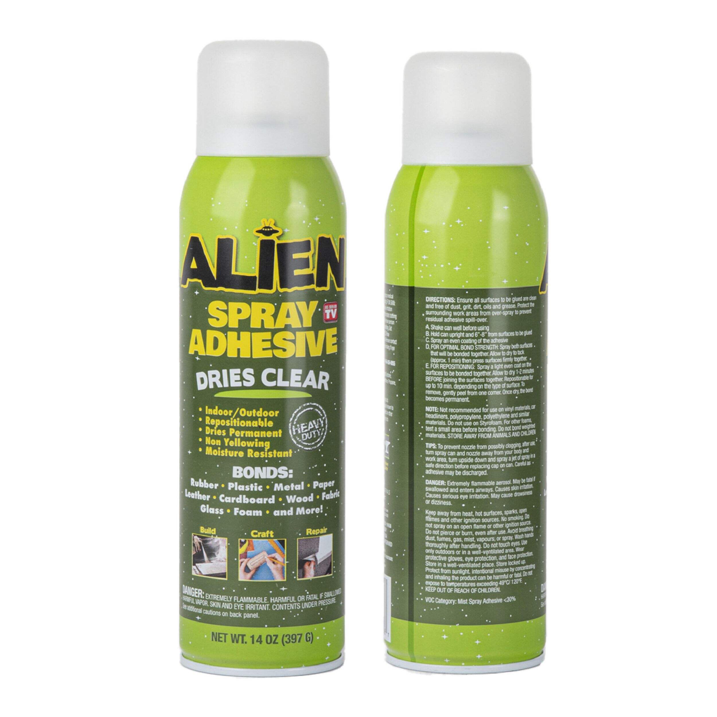 Alien Spray Multipurpose Clear Adhesive, Indoor/Outdoor, Heavy Duty Spray Glue, 14-oz Composite_or_Mixed