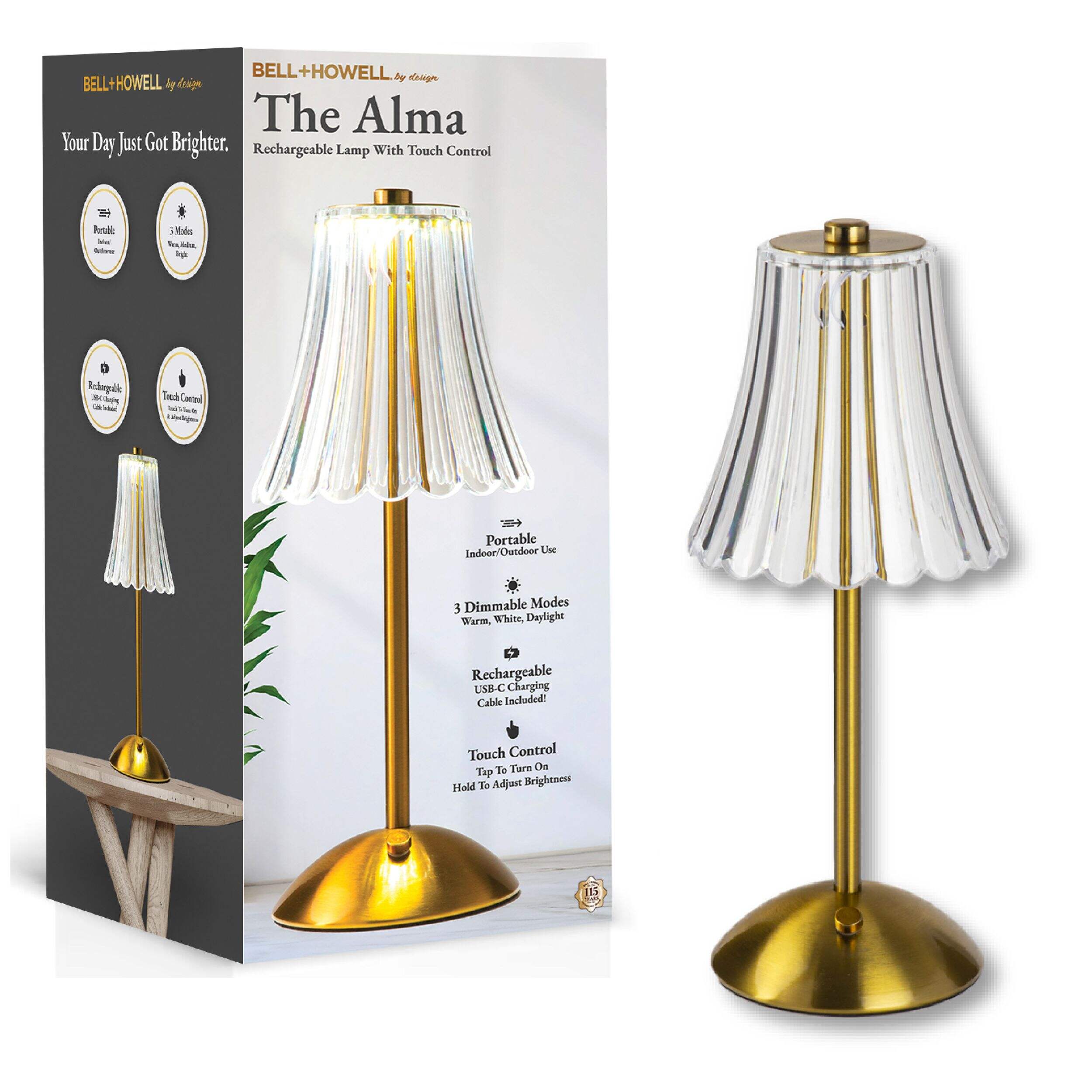 Alma Rechargeable Lamp with 3 Light Modes, Up to 6-hHs of Runtime Front_Flat