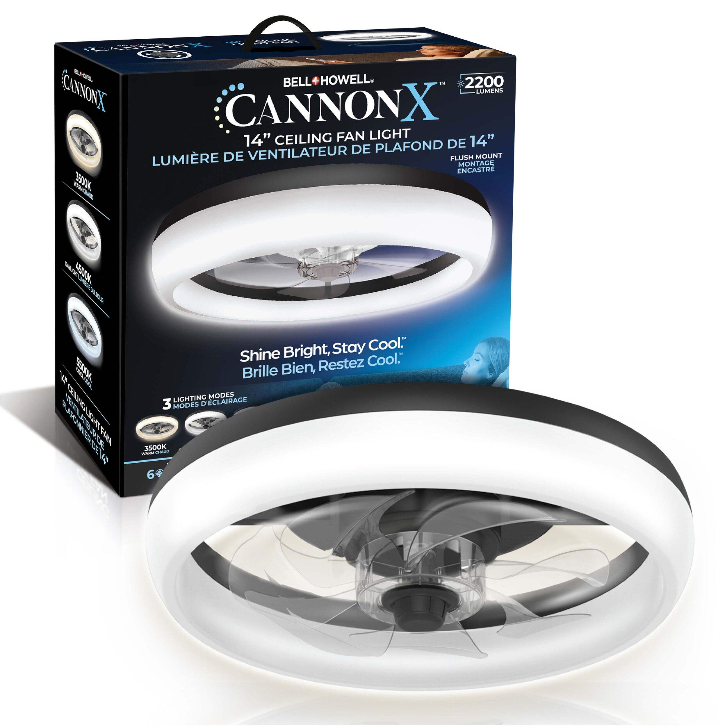 Ventilateur de plafond Bell et Howell Cannon x, noir, 14 po Composite_or_Mixed