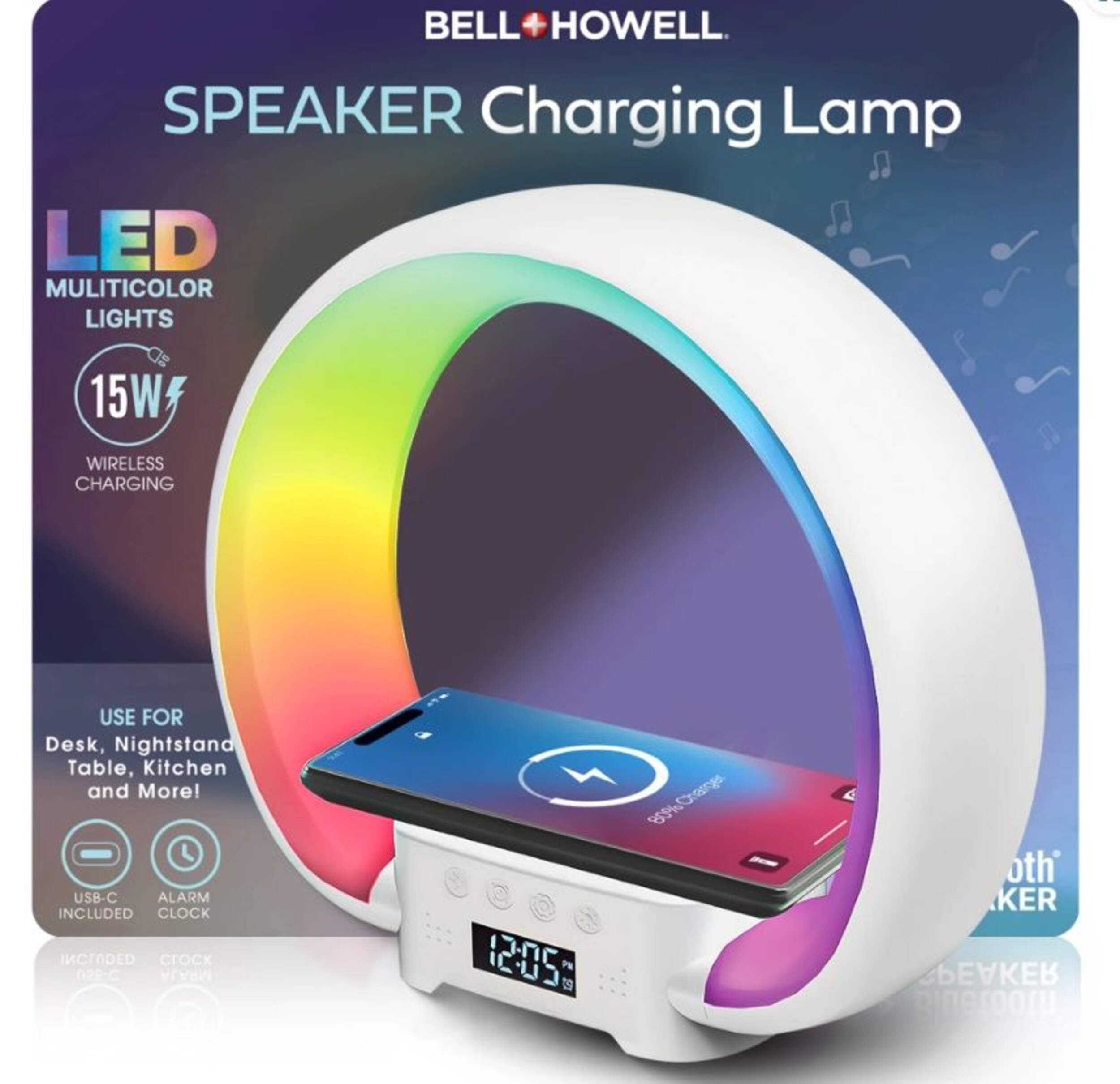 Bell and Howell RGB Colour-Changing Lamp with Bluetooth Speakers Composite_or_Mixed