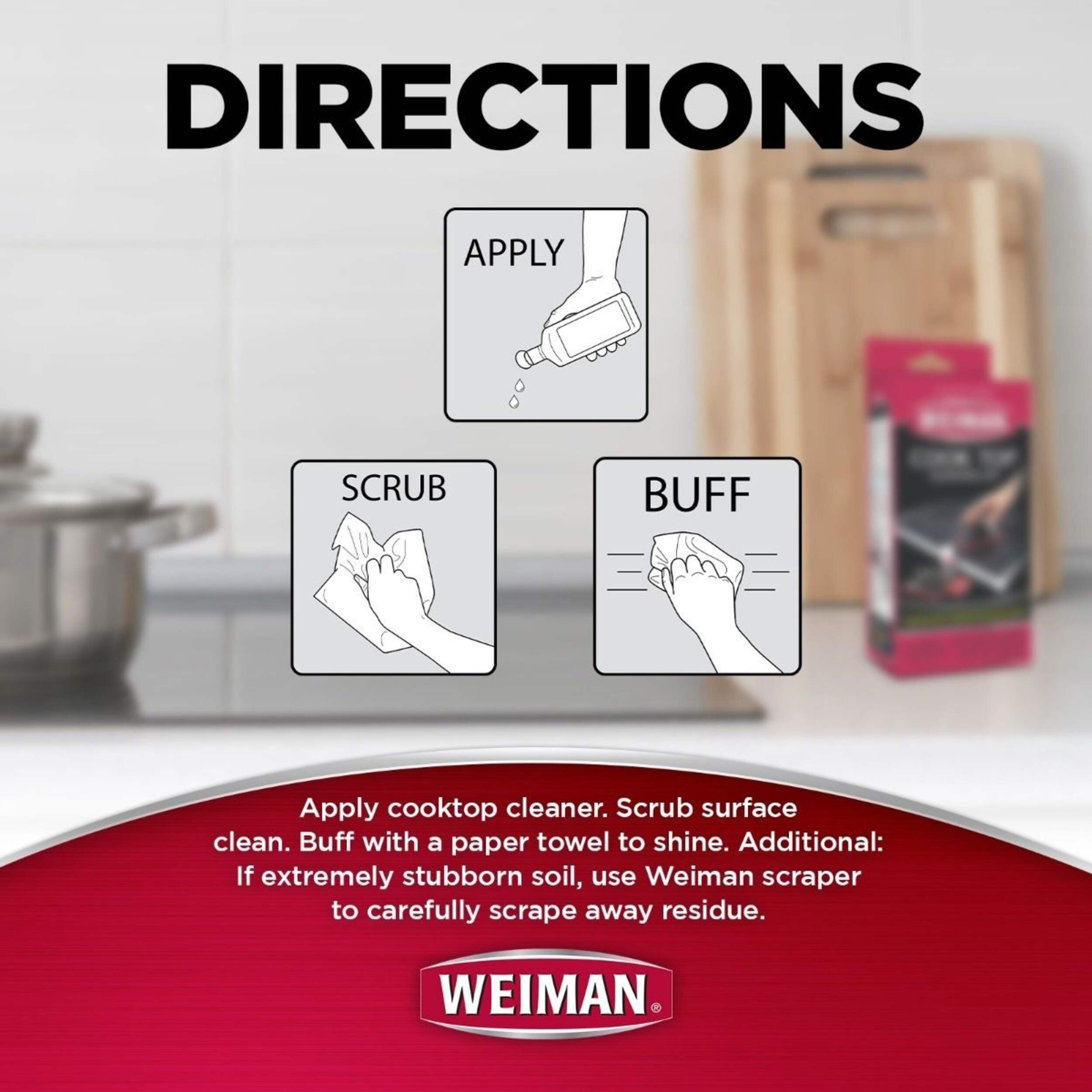 Weiman Complete Glass Cooktop Cleaning Kit, 3pc, Include Scrub Pad, Scraper and Cleaning