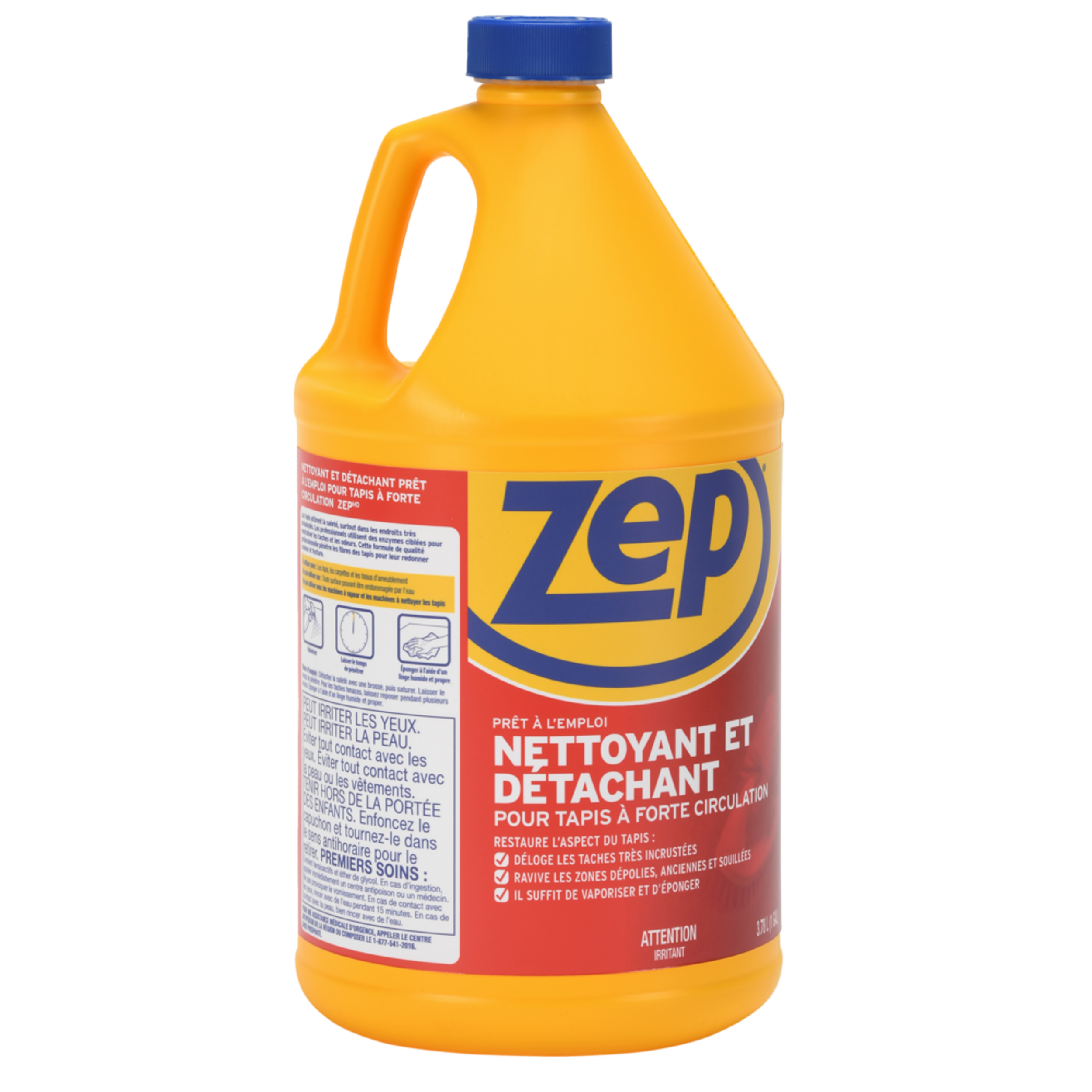 Nettoyant et détachant pour tapis Zep High Traffic prêt à l'emploi, 3,7 L Front_Angled_Right