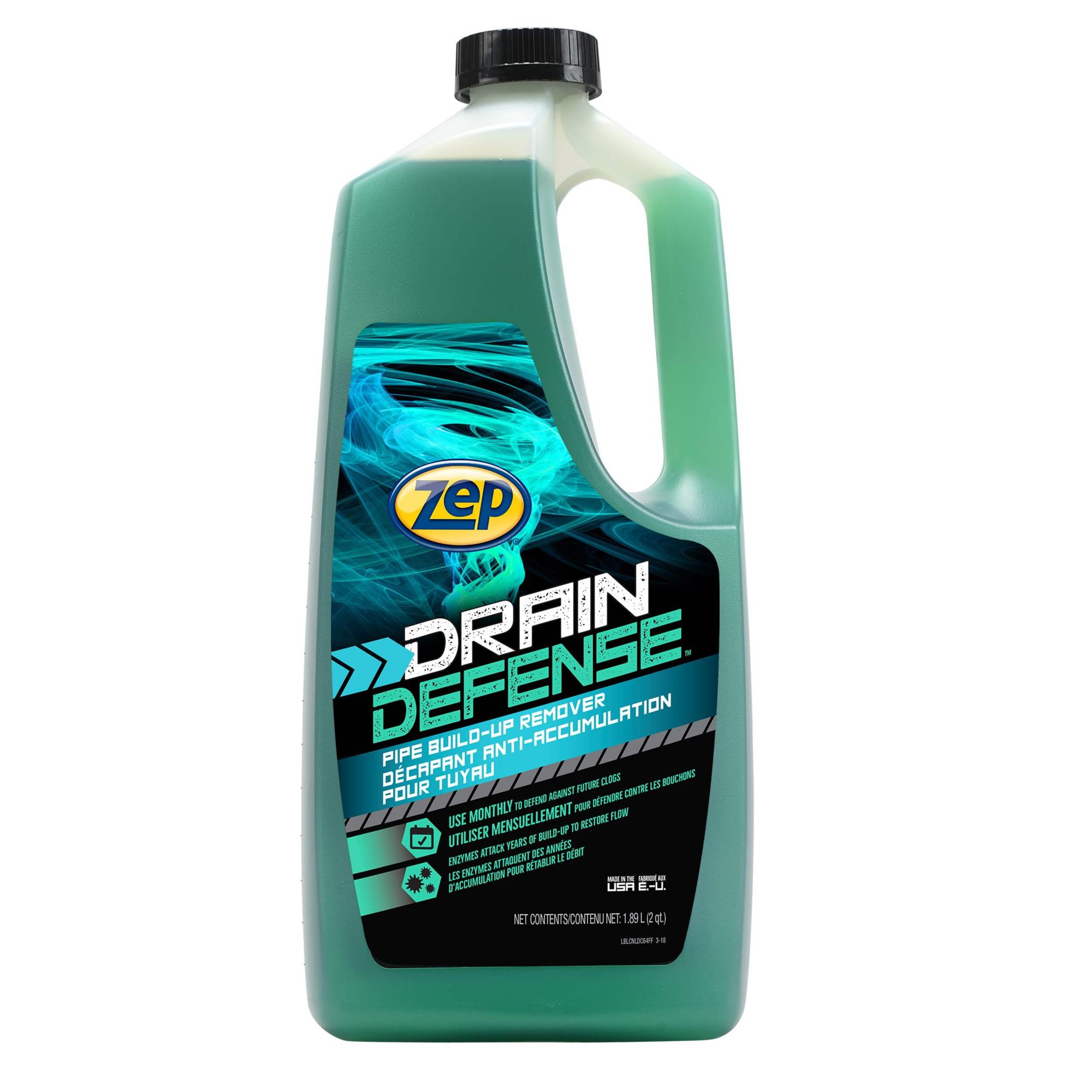 Zep Drain Defense Pipe Build-Up Remover, 1.89L Front_Flat