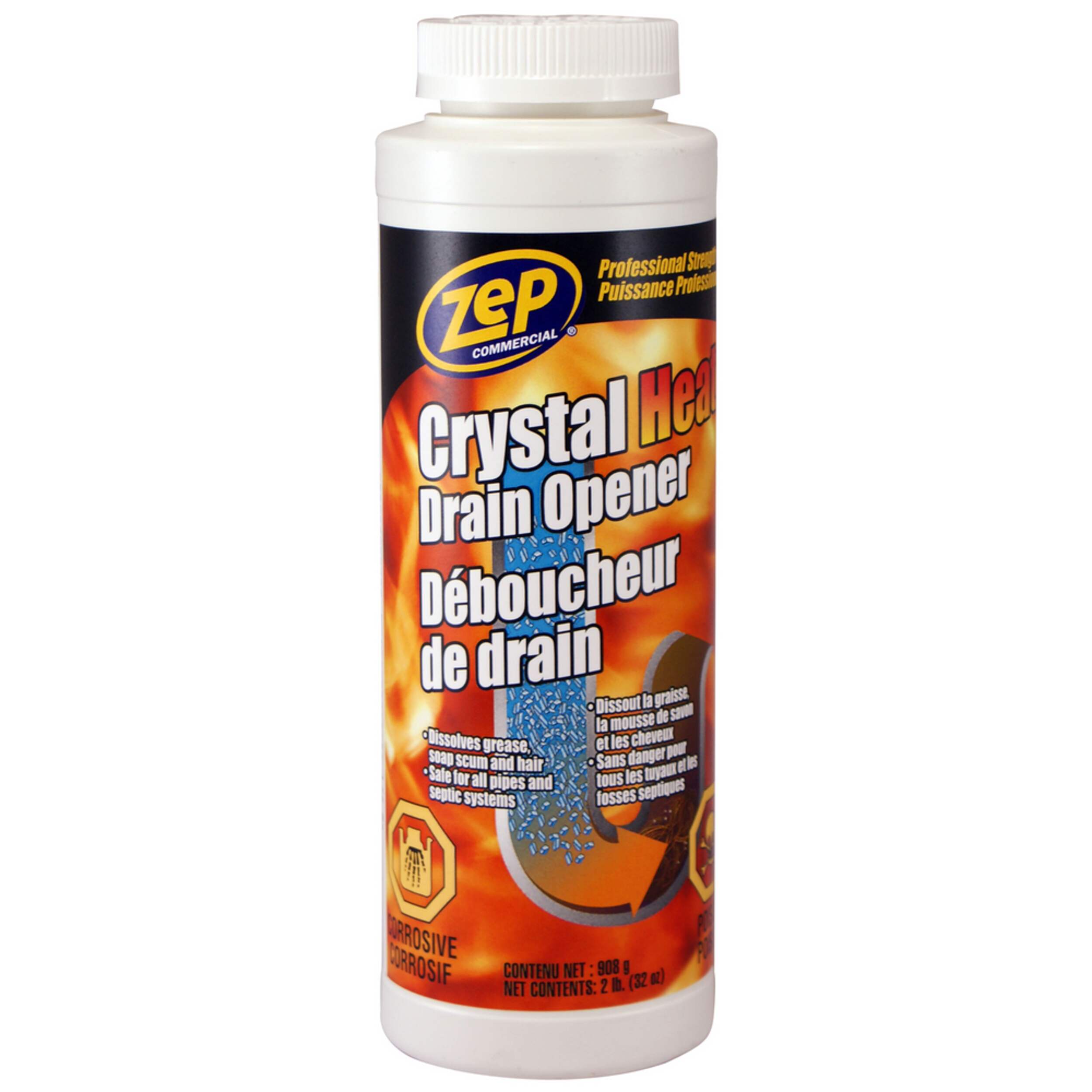 Zep Commercial Professional Strength Crystal Heat Drain Opener, 908-g Front_Flat
