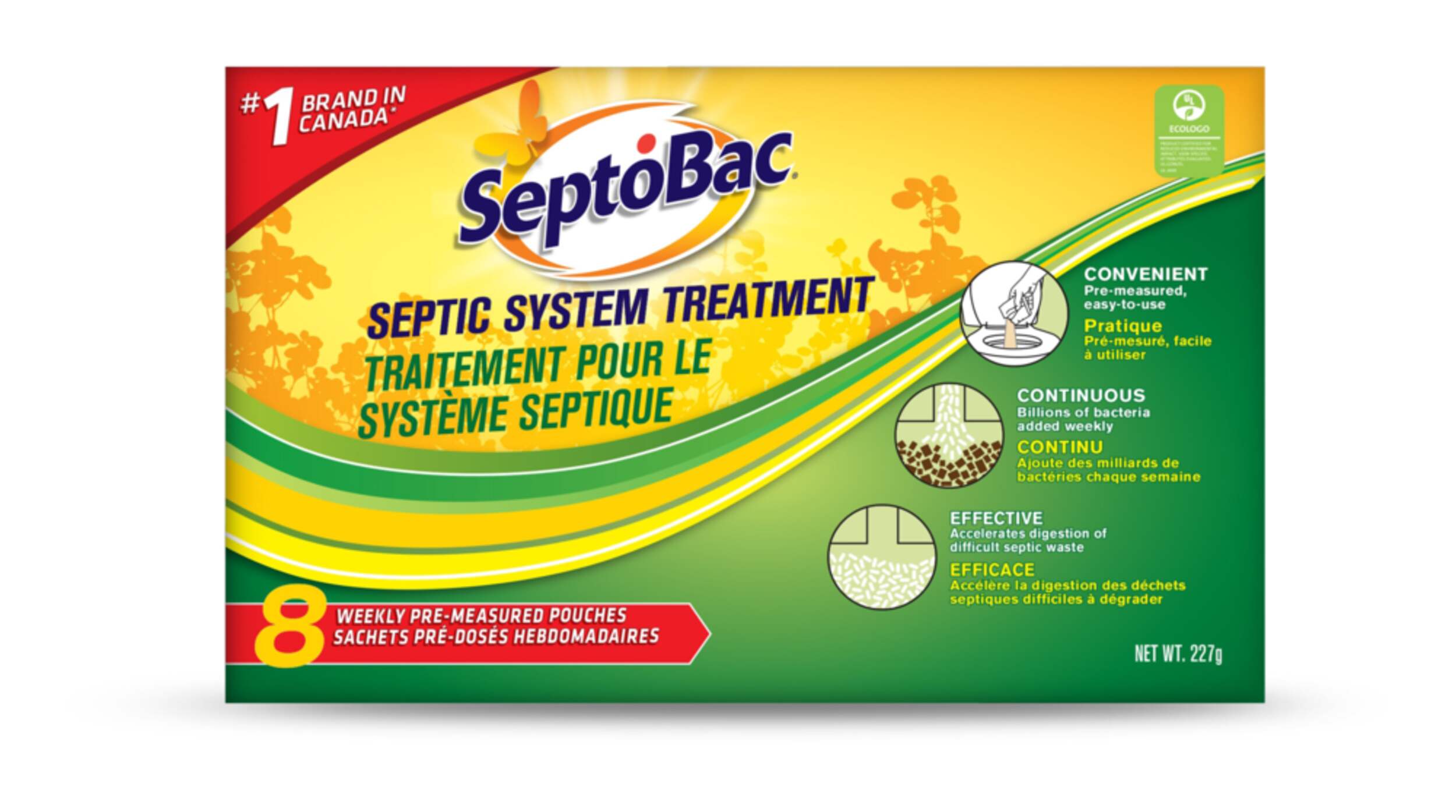 SeptoBac Septic System Treatment, 8 Weekly Pre-Measured Pouches, 227-g Front_Flat
