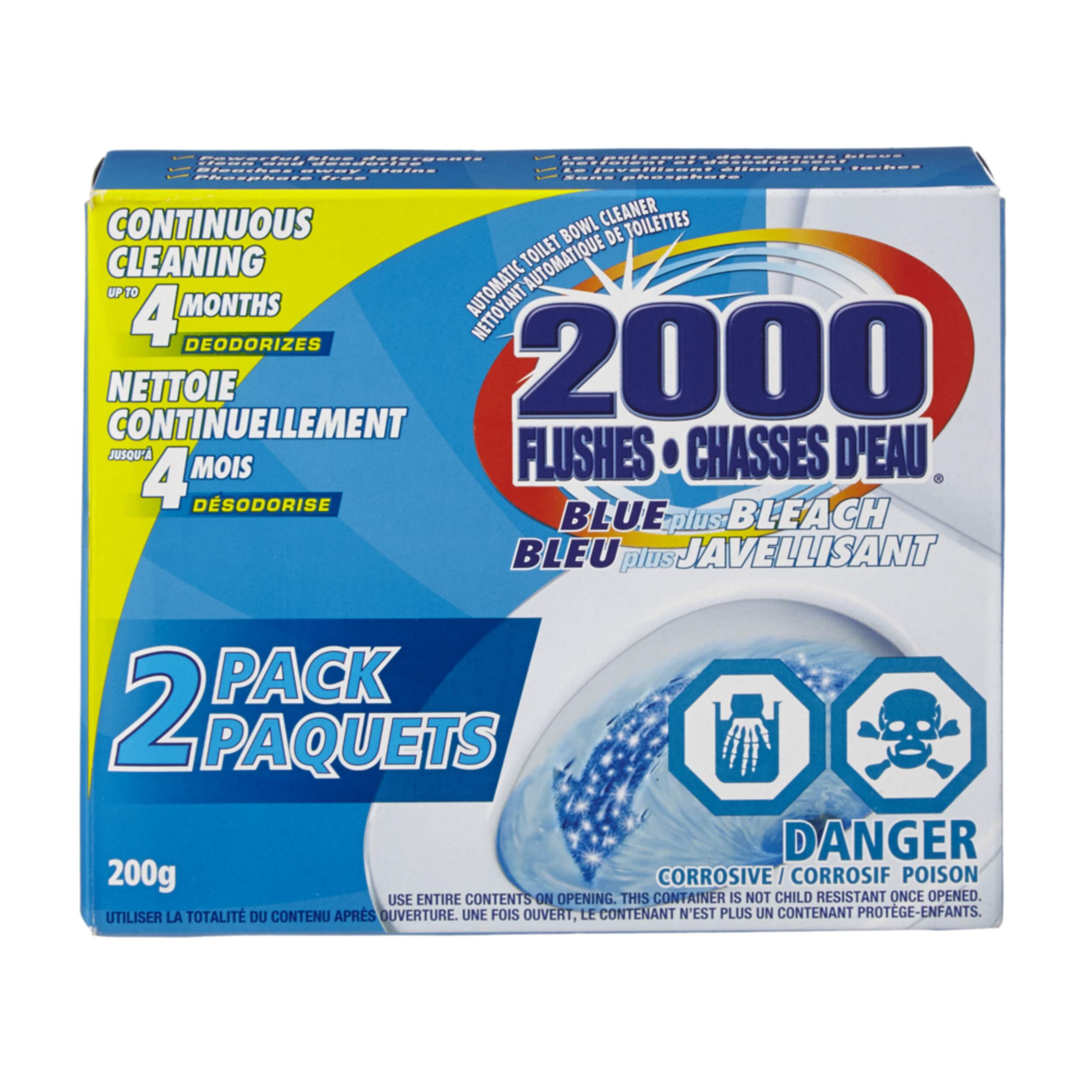 2000 Flushes Blue Plus Bleach Automatic Toilet Bowl Cleaner, 2-pk, 200-g Front_Elevated