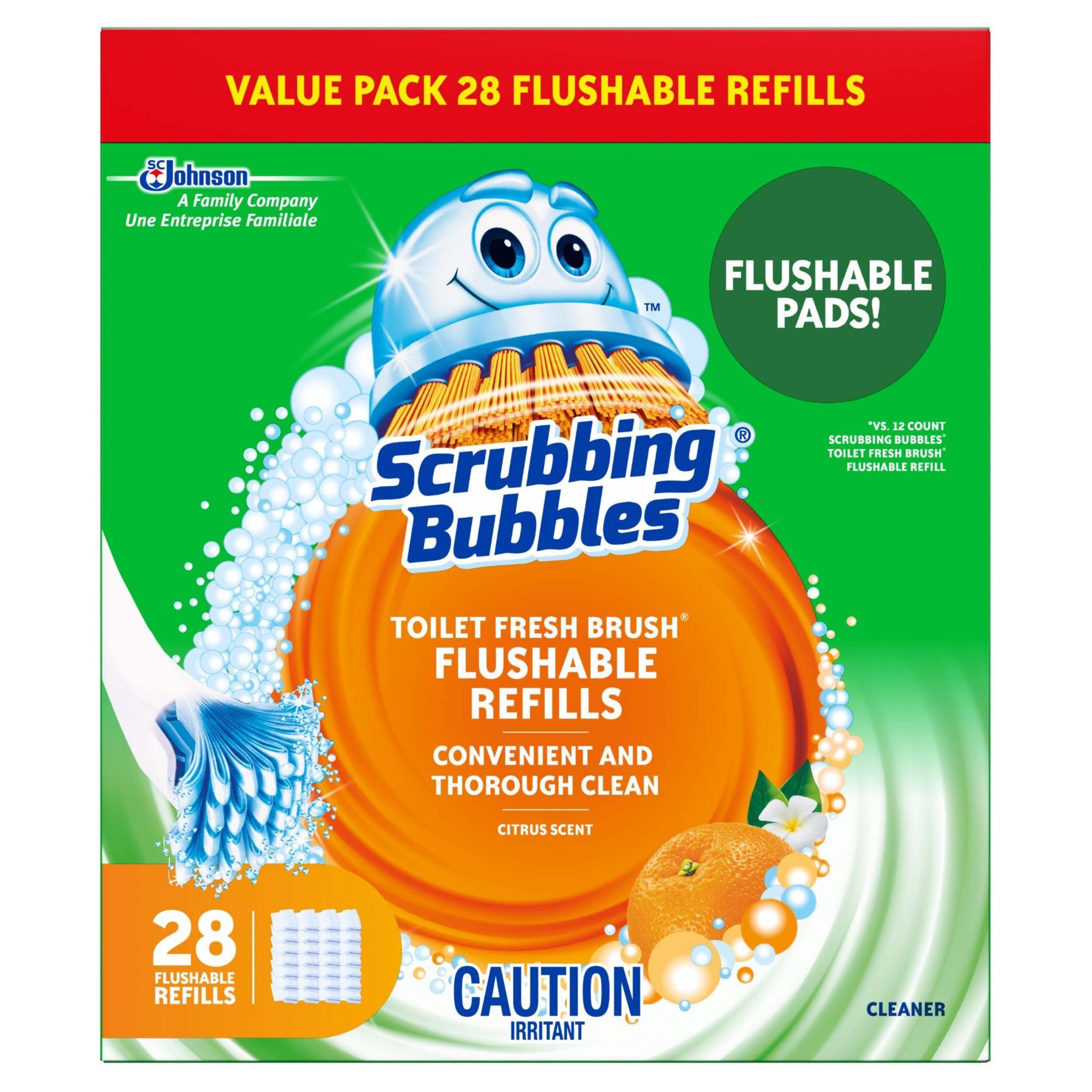 Scrubbing Bubbles Fresh Brush Toilet Cleaning Flushable Refills, Citrus Scent, 28-pk Front_Flat