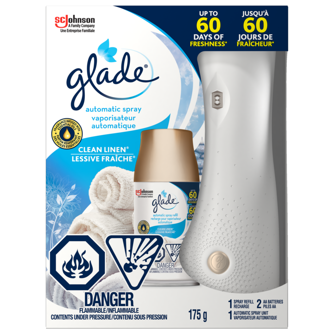Glade Automatic Room Spray Starter Kit, Clean Linen, 175-g