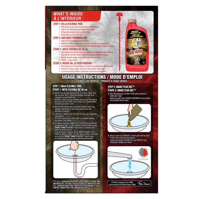 Drano Snake Plus Drain Cleaning Kit & Clog Remover, 19in Wand Tool