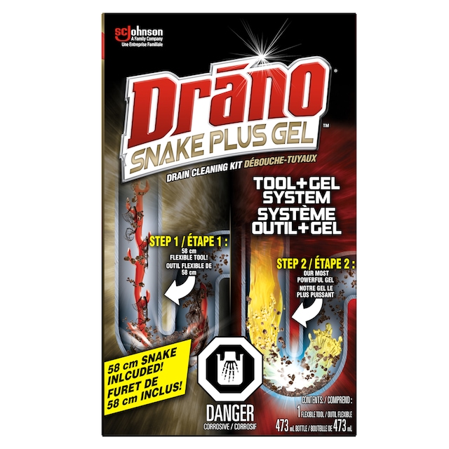 Drano Snake Plus Drain Cleaning Kit & Clog Remover, 19in Wand Tool + 473mL Gel Drain Cleaner