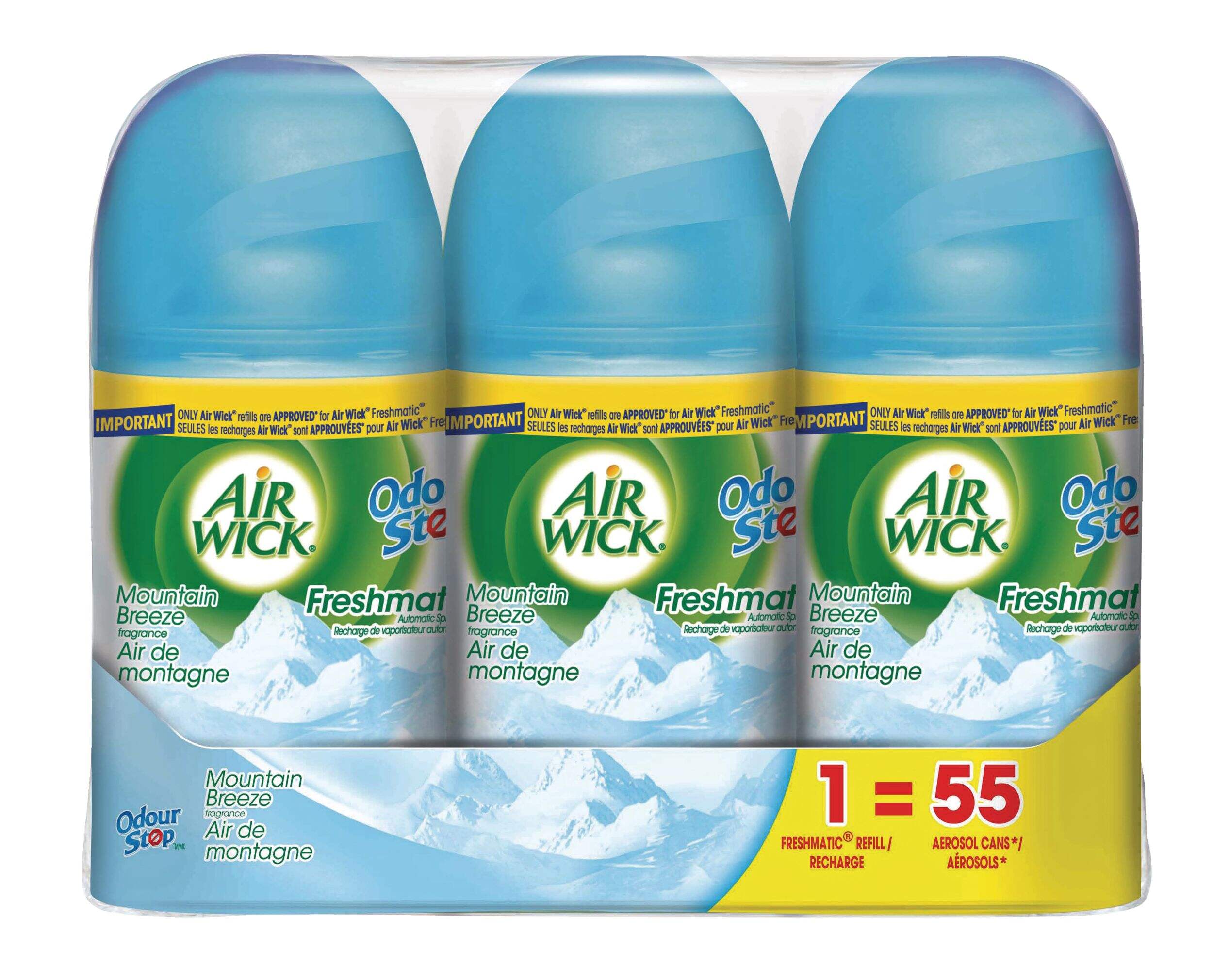 Air Wick Freshmatic Automatic Air Freshener Spray Refills, Mountain Breeze, 3-pk Front_Flat