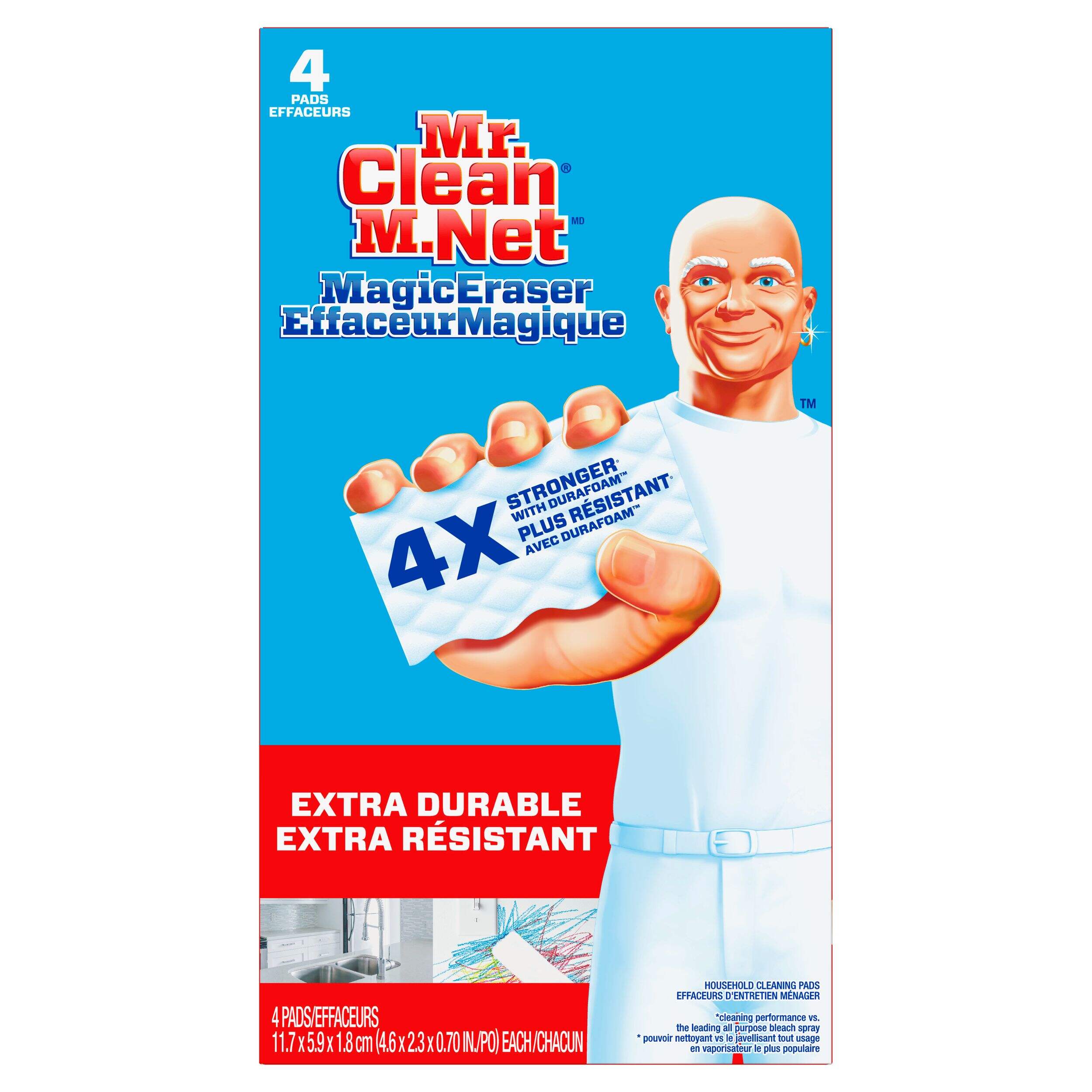 Mr. Clean Magic Eraser Sponge, All Purpose Cleaner, Extra Durable, 4-pk Front_Flat