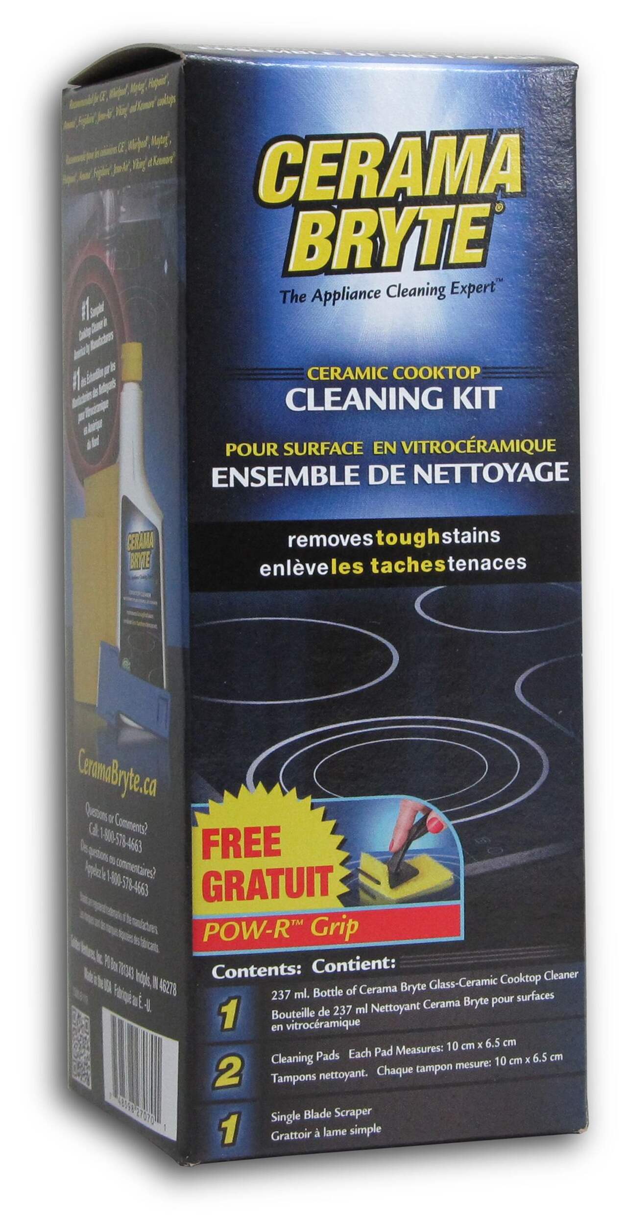 Cerama Bryte Ceramic Cooktop Cleaning Kit, 237-mL, Includes Cream Cleanser, 2 Pads and 1 Scraper Front_Angled_Right