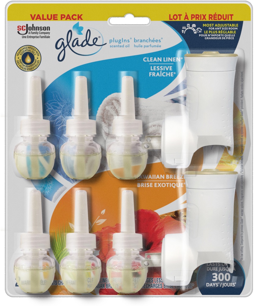Glade Plugin Scented Oil Air Freshener Value Pack, 2 Warmer and 6