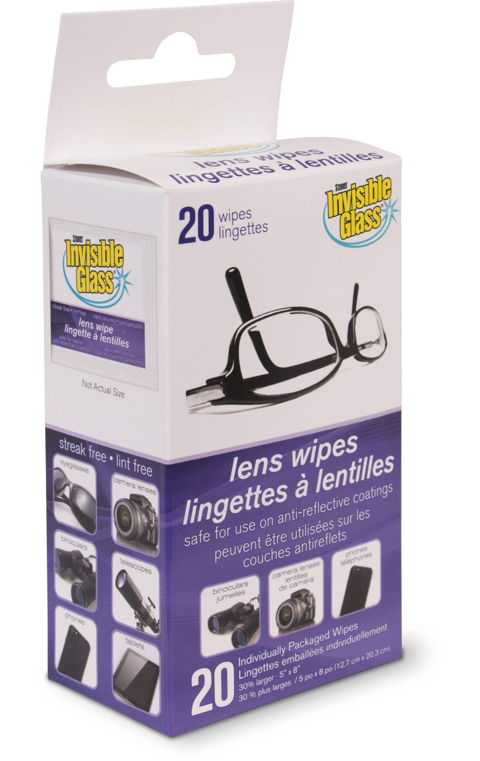 Lingettes pour verres Invisible Glass, paq. 20, sans danger pour les revêtements antireflets Front_Angled_Right