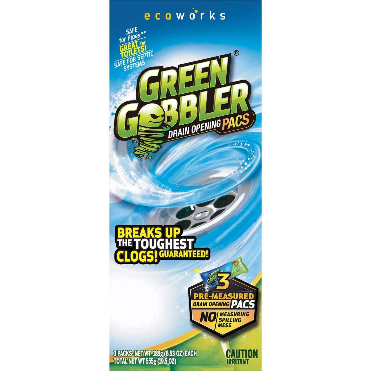 Green Gobbler Drain Opening Pacs, Biodegradeable, 555-g, 3-pk