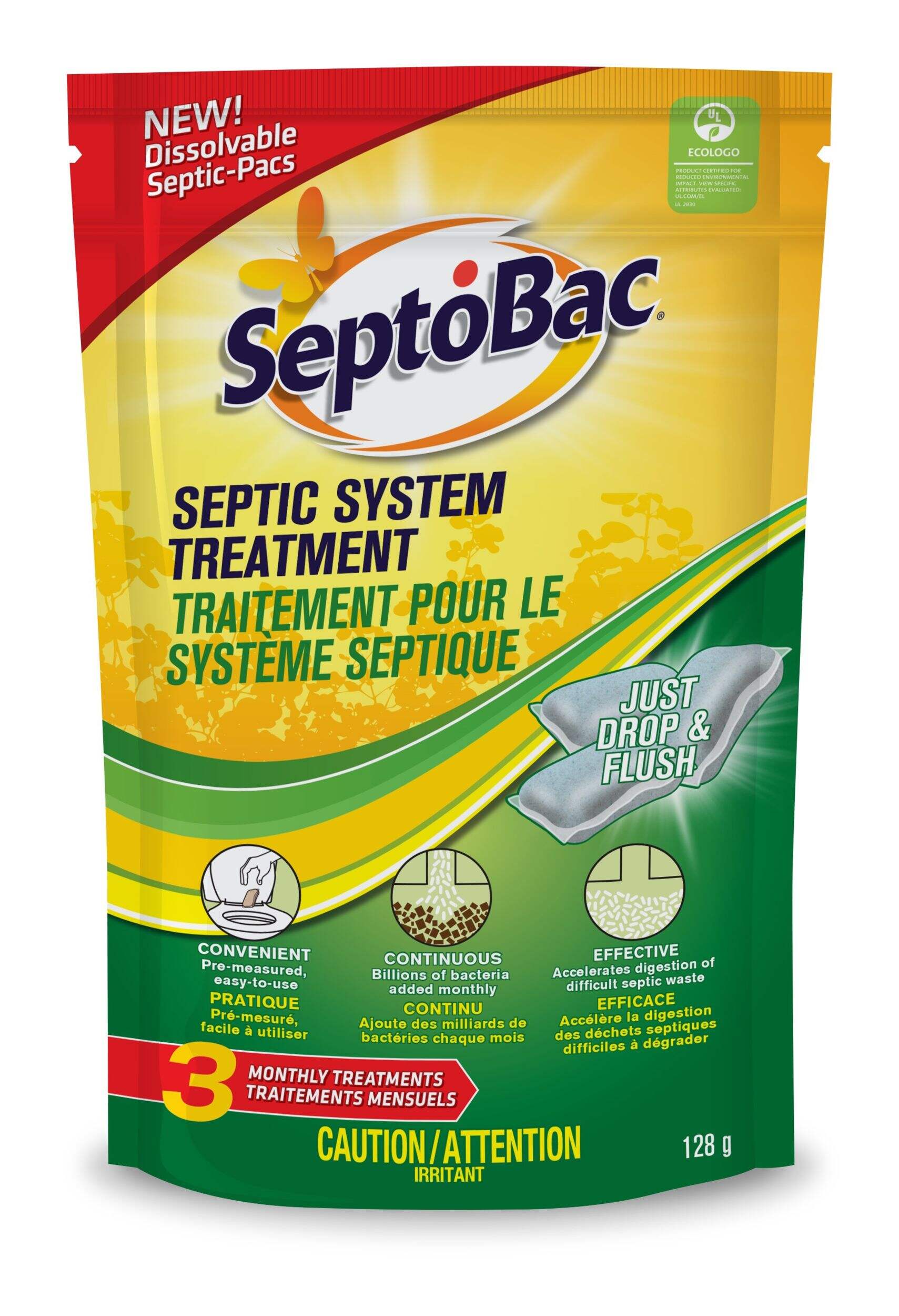 SeptoBac Septic System Treatment Dissolvable Septic Pacs, 3 Monthly Treatments, 128-g Front_Flat