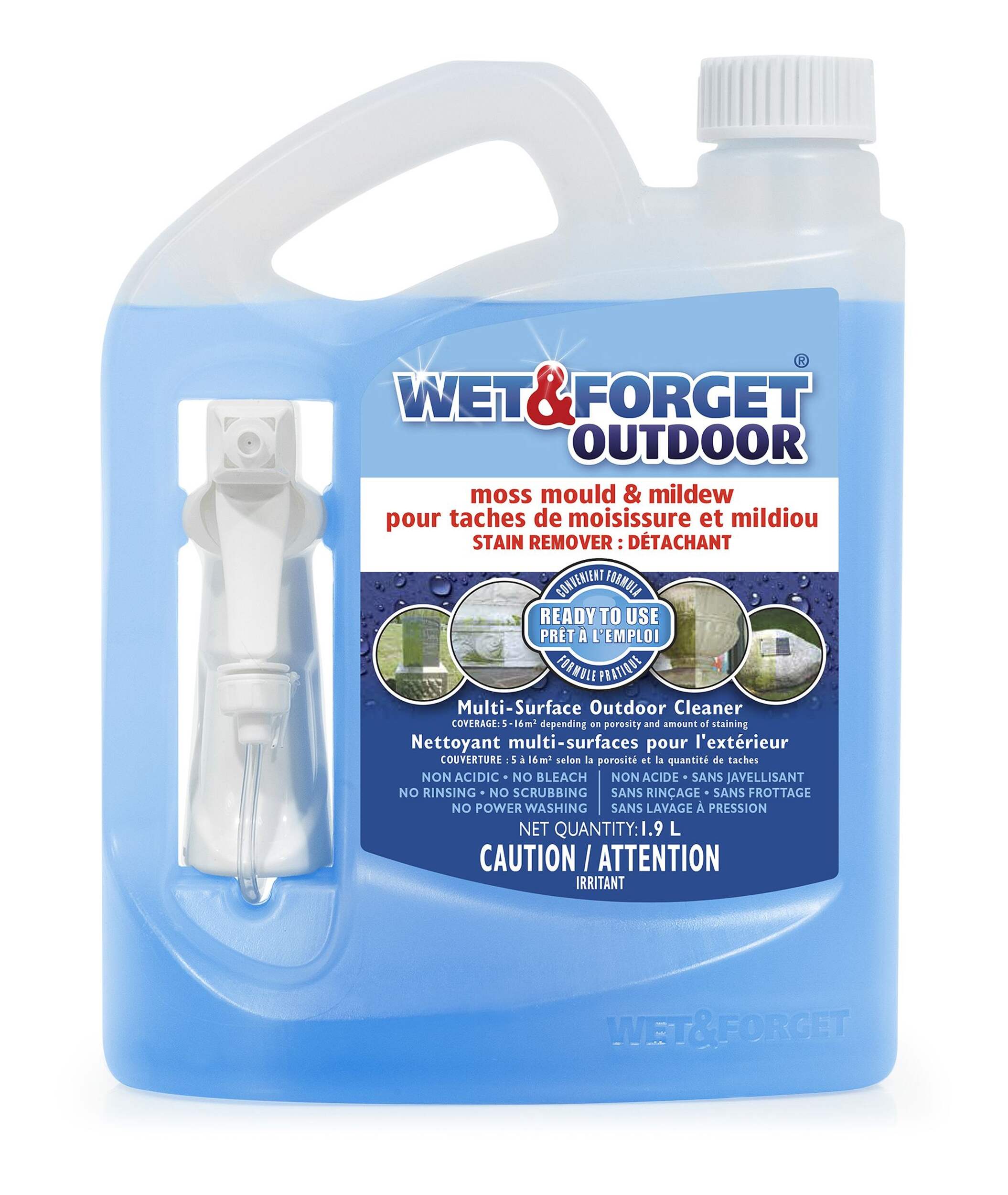 Wet & Forget Ready-To-Use Multi-Surface Outdoor Cleaner, Moss, Mould & Mildew Stain Remover, 1.9-L Front_Flat