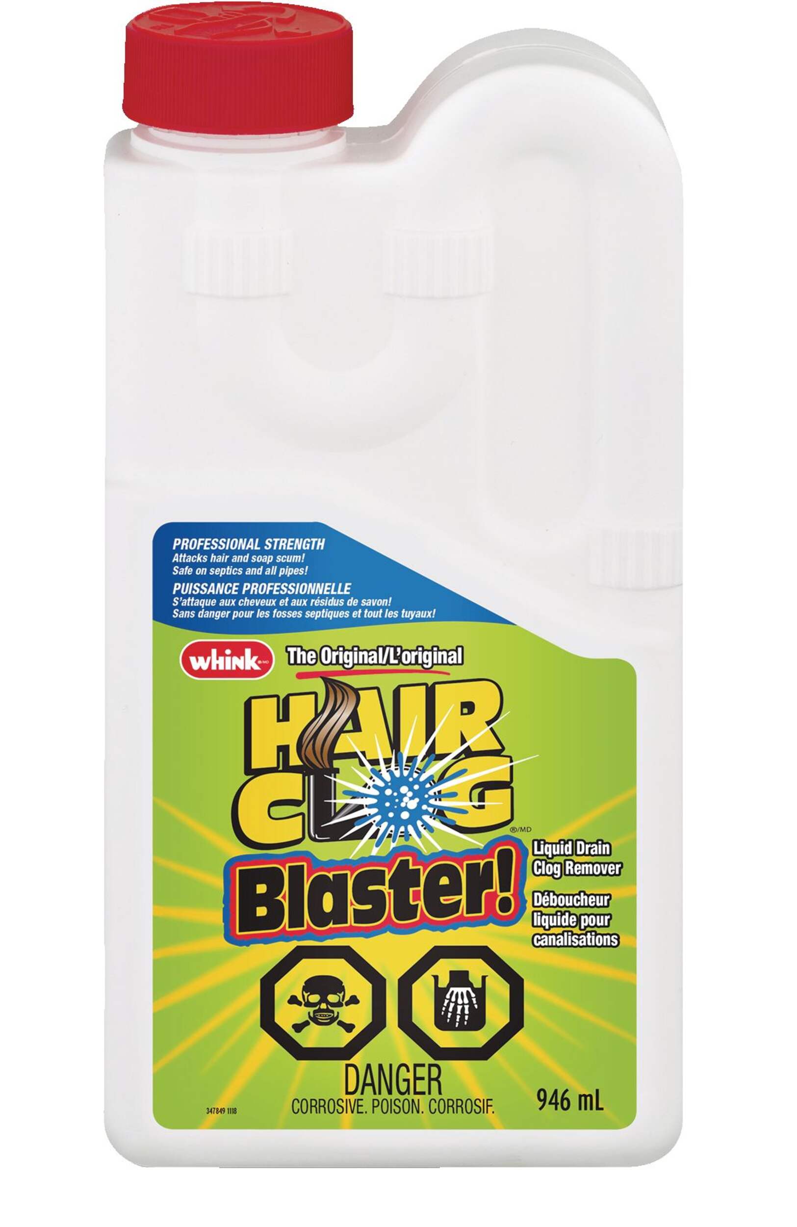 Déboucheur liquide pour bouchons de cheveux Whink Hair Clog Blaster, 946 mL Front_Flat