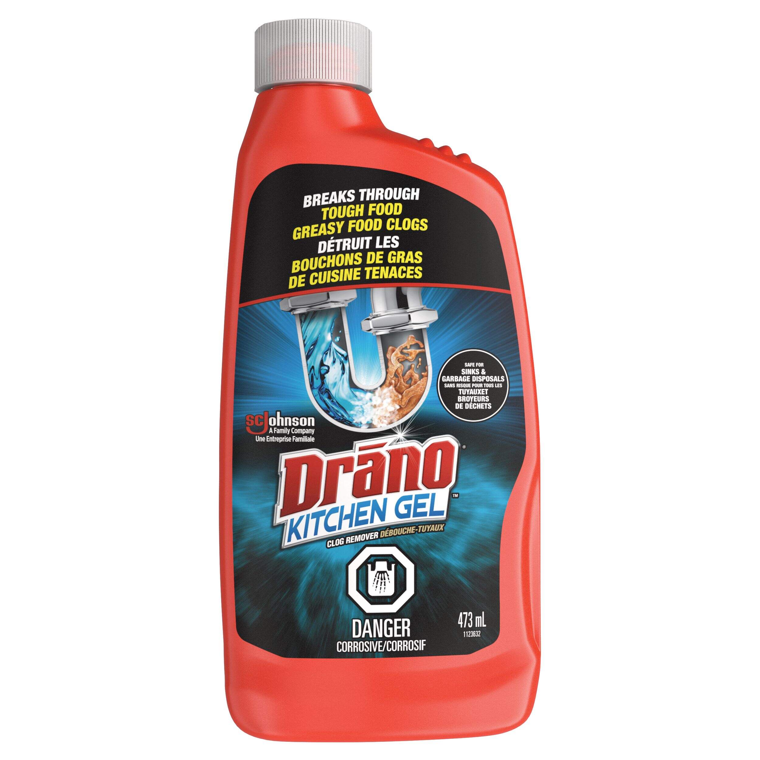 Drano Kitchen Gel Drain Clog Remover & Cleaner, 473mL Front_Flat