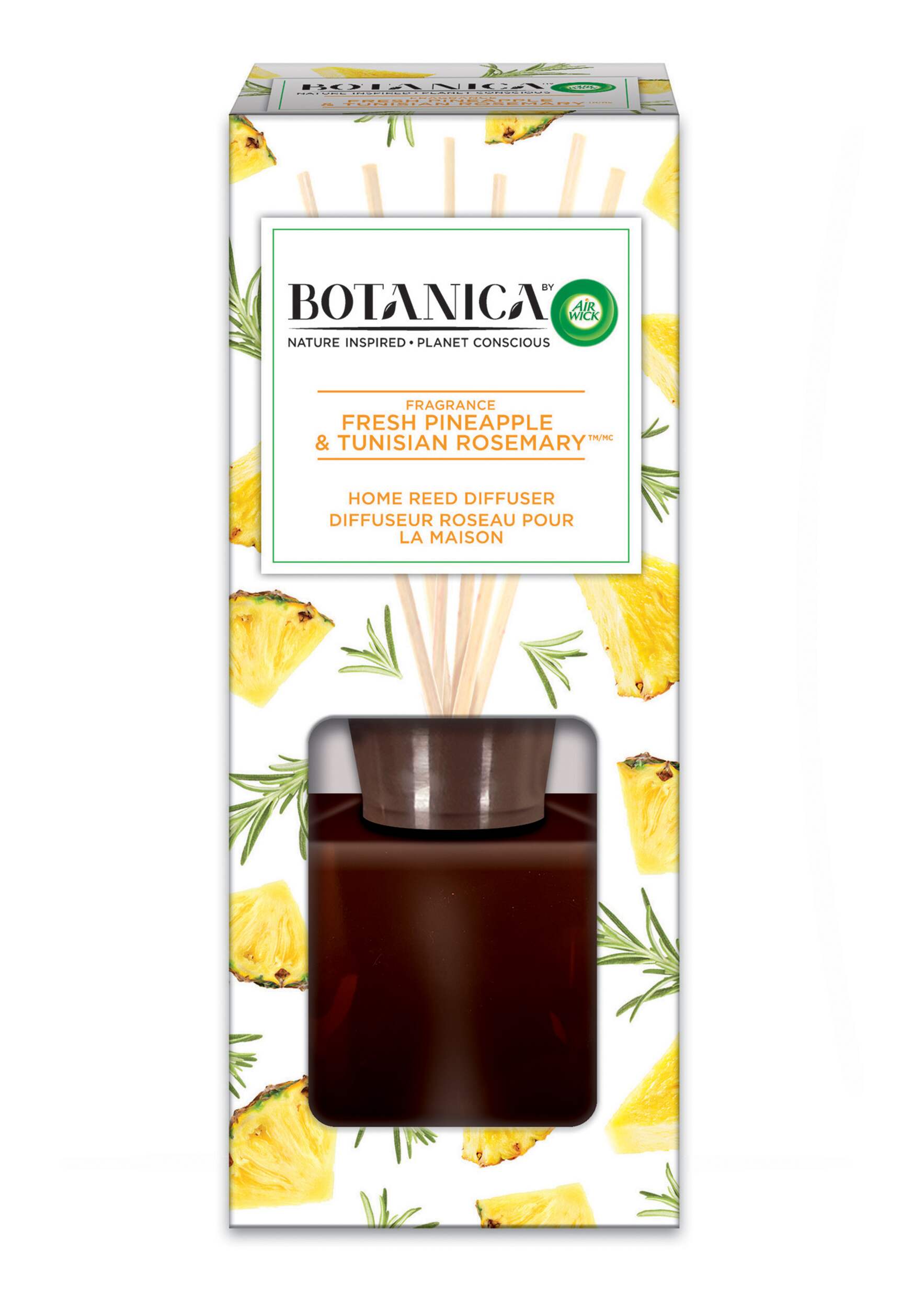 Botanica by Air Wick Home Reed Diffuser, Fresh Pineapple & Tunisian Rosemary Scent, 80-mL Front_Elevated
