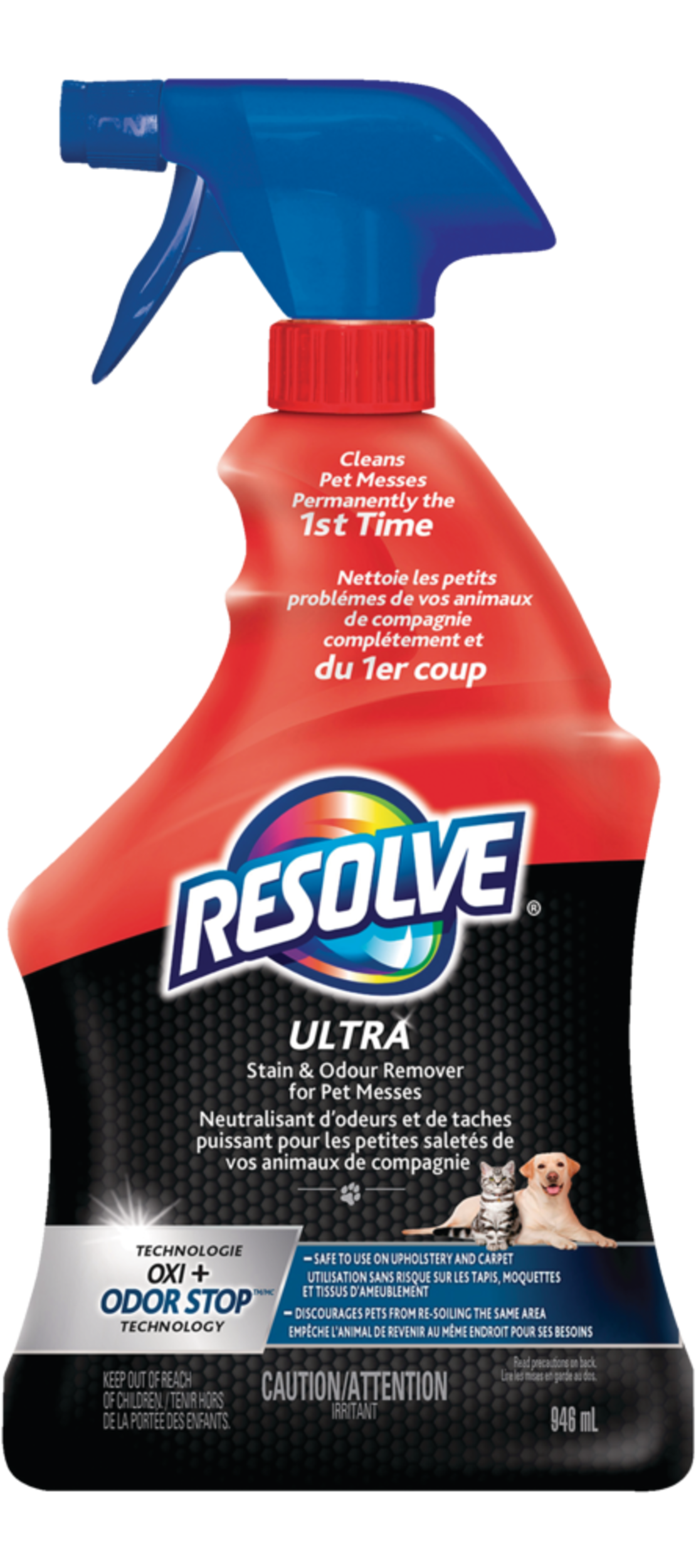 Resolve Oxi+ Ultra Stain & Odour Remover Spray for Pet Messes, 946-ml Front_Elevated