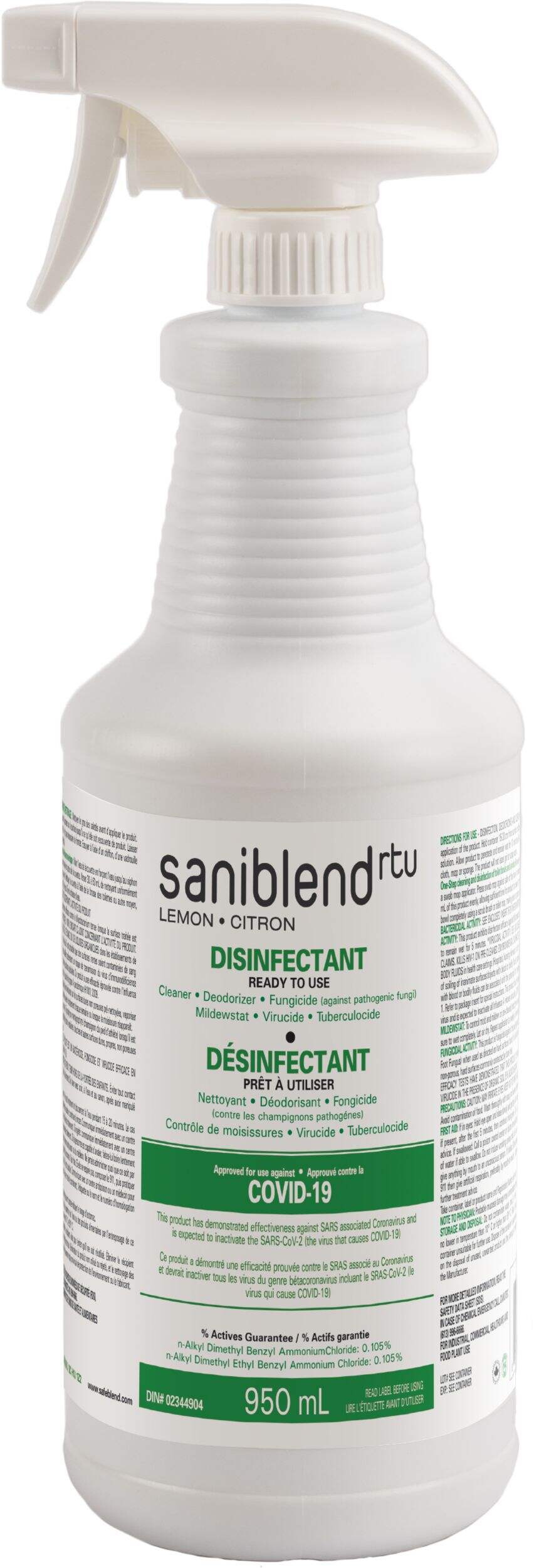 Safeblend Saniblend OXY Ready-To-Use Disinfectant Cleaner, Lemon Scent, 950-mL Front_Flat