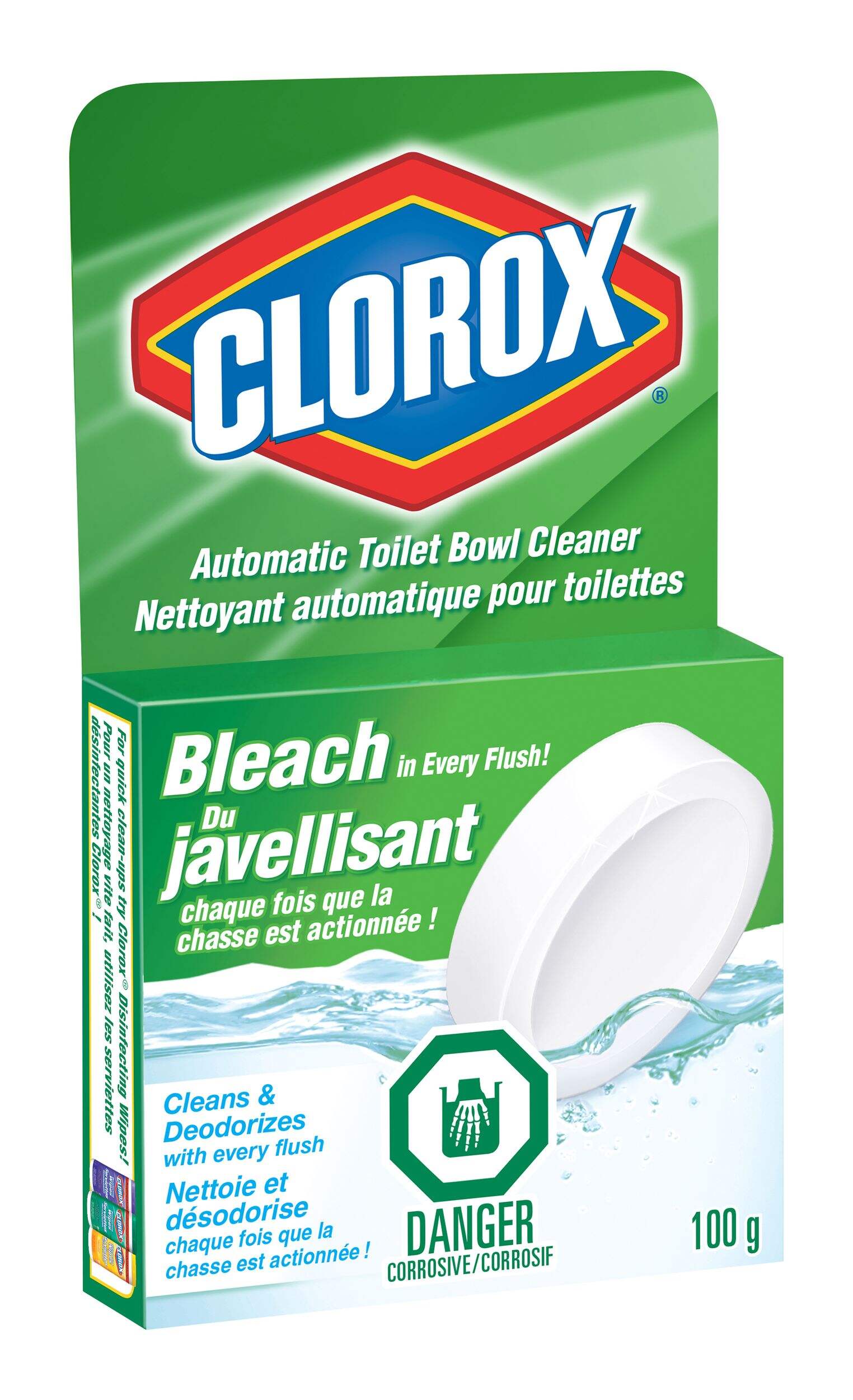 Clorox Automatic Toilet Bowl Cleaner Puck with Bleach, 100-g Front_Angled_Right