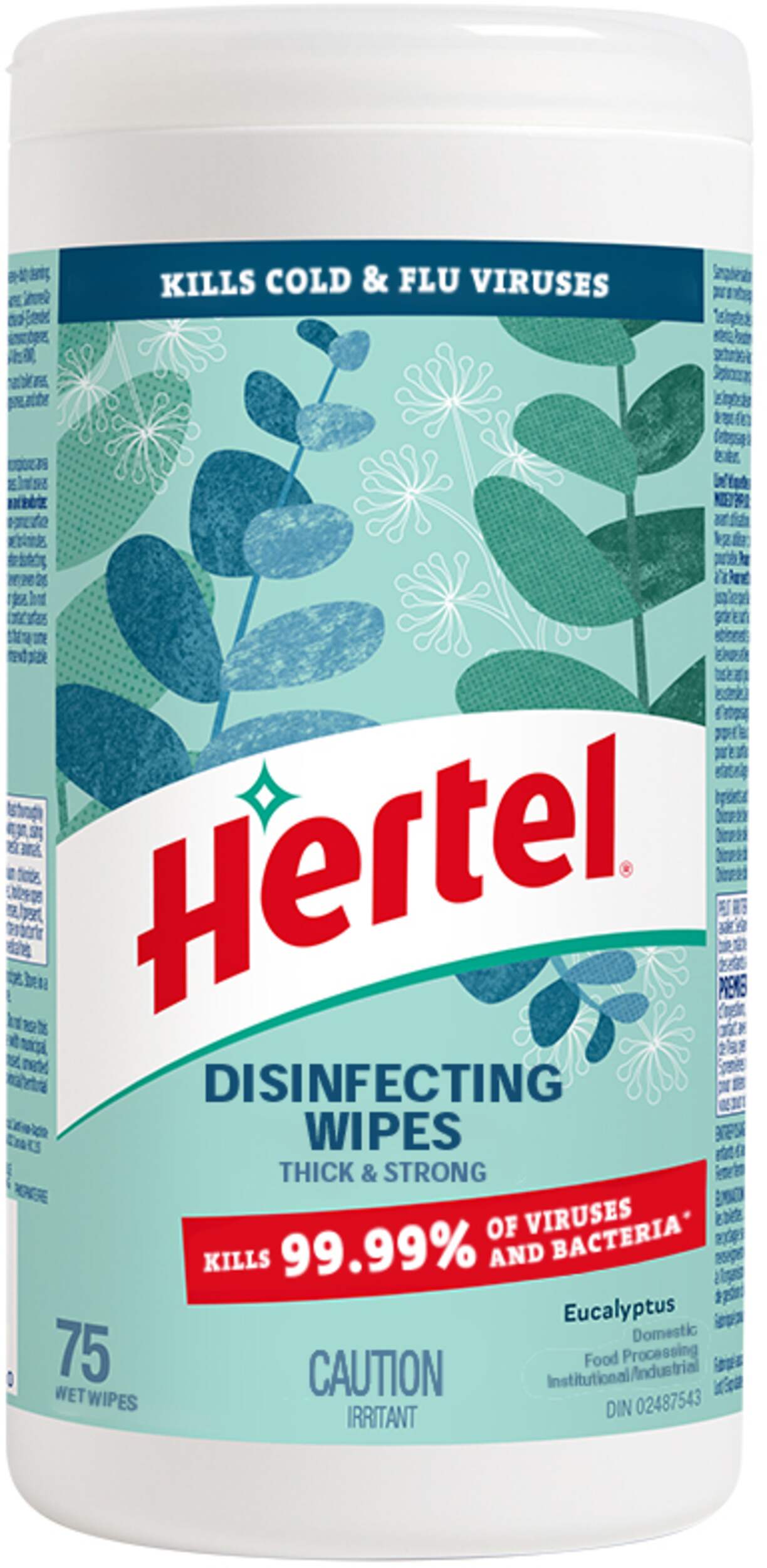 Hertel Cleaning & Disinfecting Wet Wipes, Eucalyptus, 75-pk Front_Flat