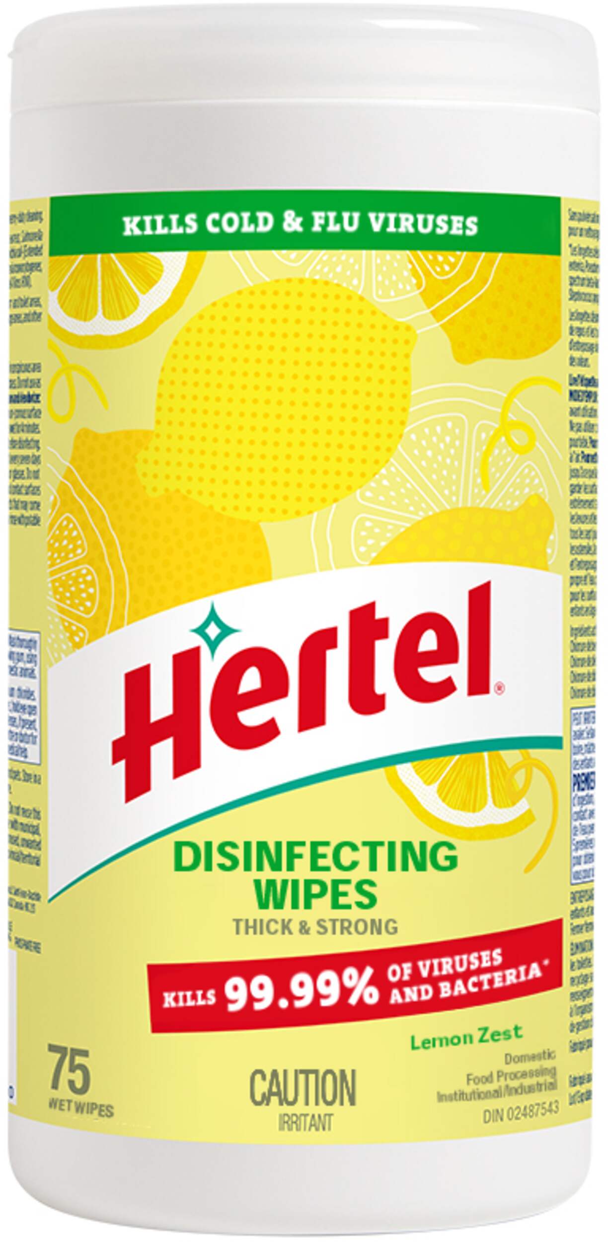 Hertel Cleaning & Disinfecting Wet Wipes, Lemon, 75-pk Front_Flat