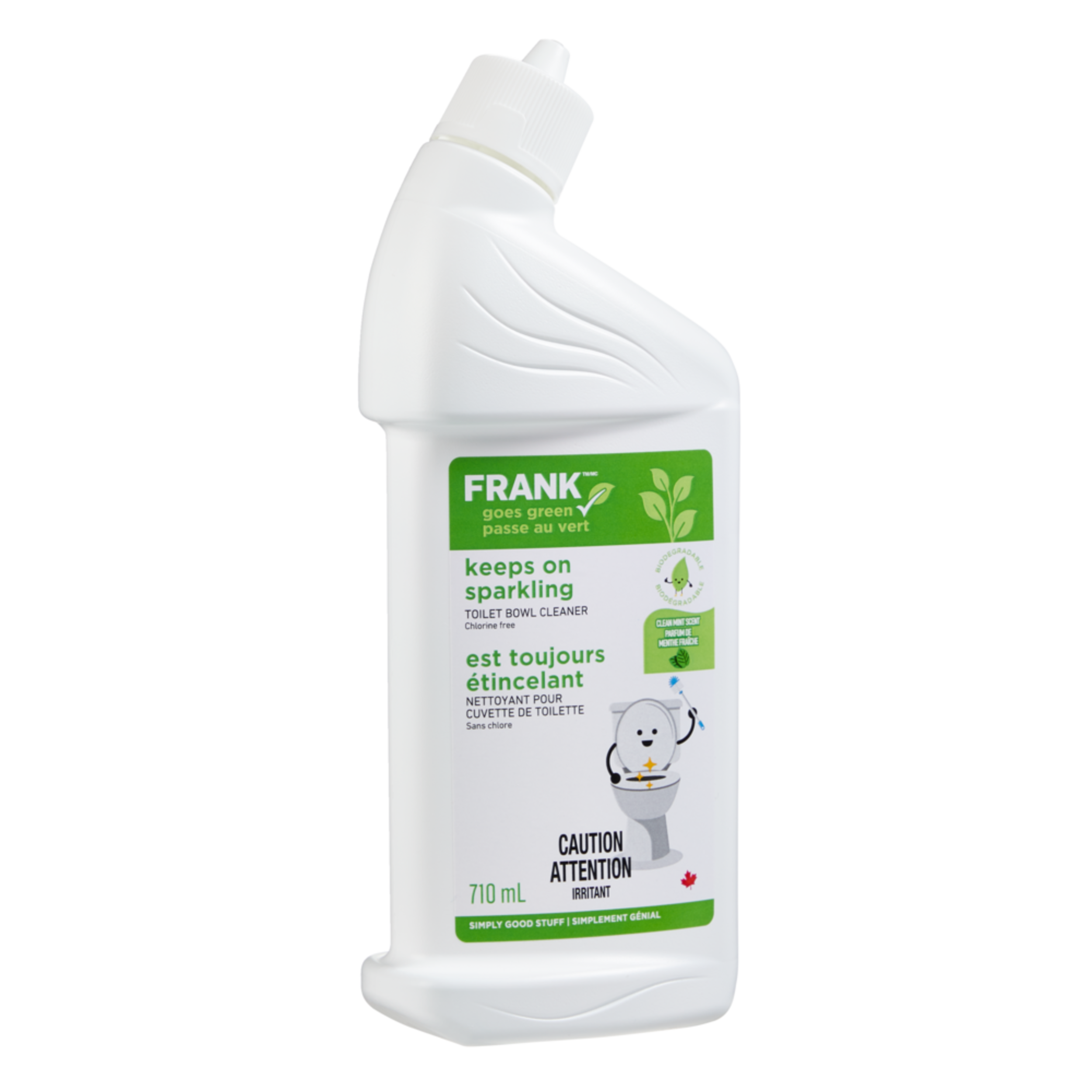 Nettoyant pour cuvette Frank Goes Green, 710 mL, sans chlore, parfumé à la menthe Front_Angled_Right