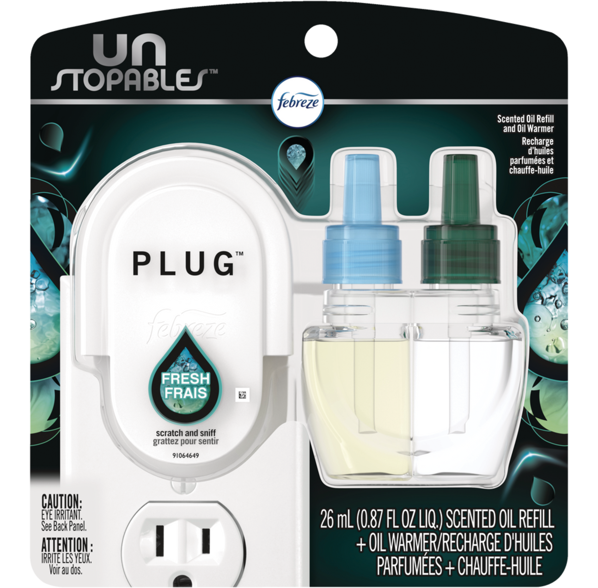 Febreze Unstopables Odor-Fighting PLUG Air Freshener Fresh Scent SK with 26 mL Oil Refill Front_Flat