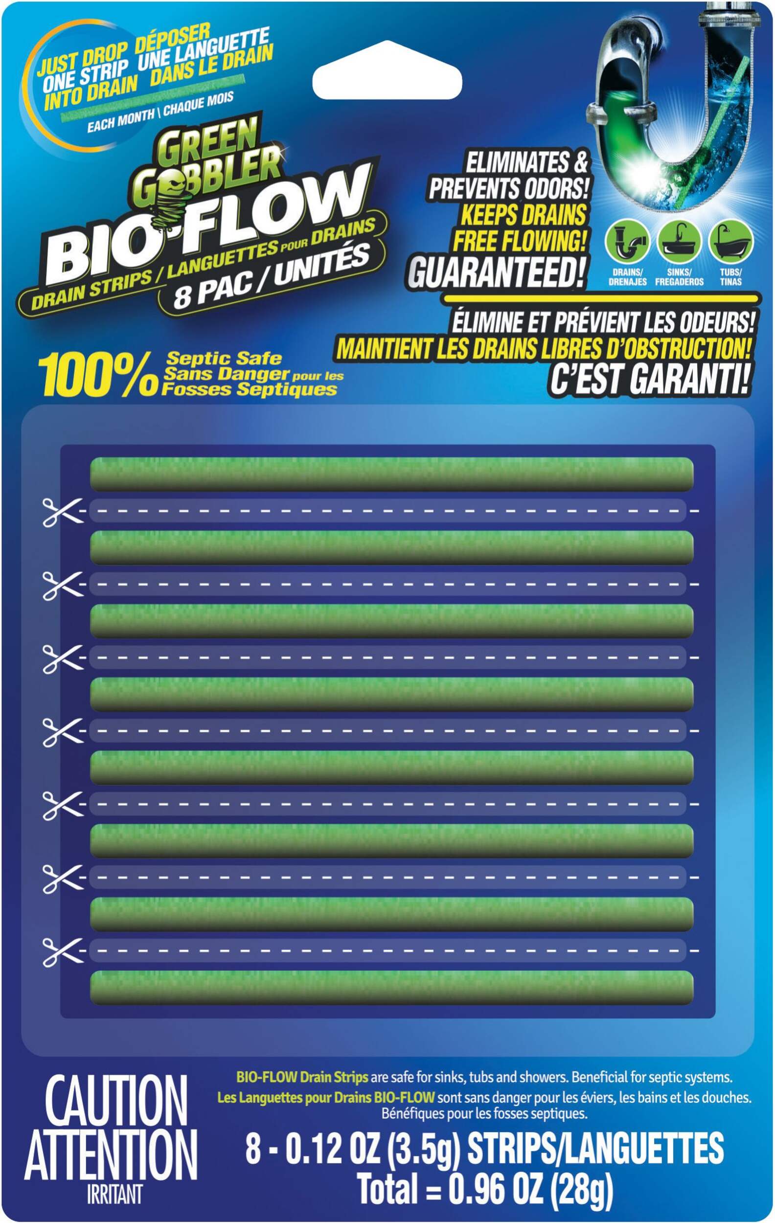 Green Gobbler Bio-Flow Septic Safe Drain Strips,  8-pc x 3.5-g Front_Flat