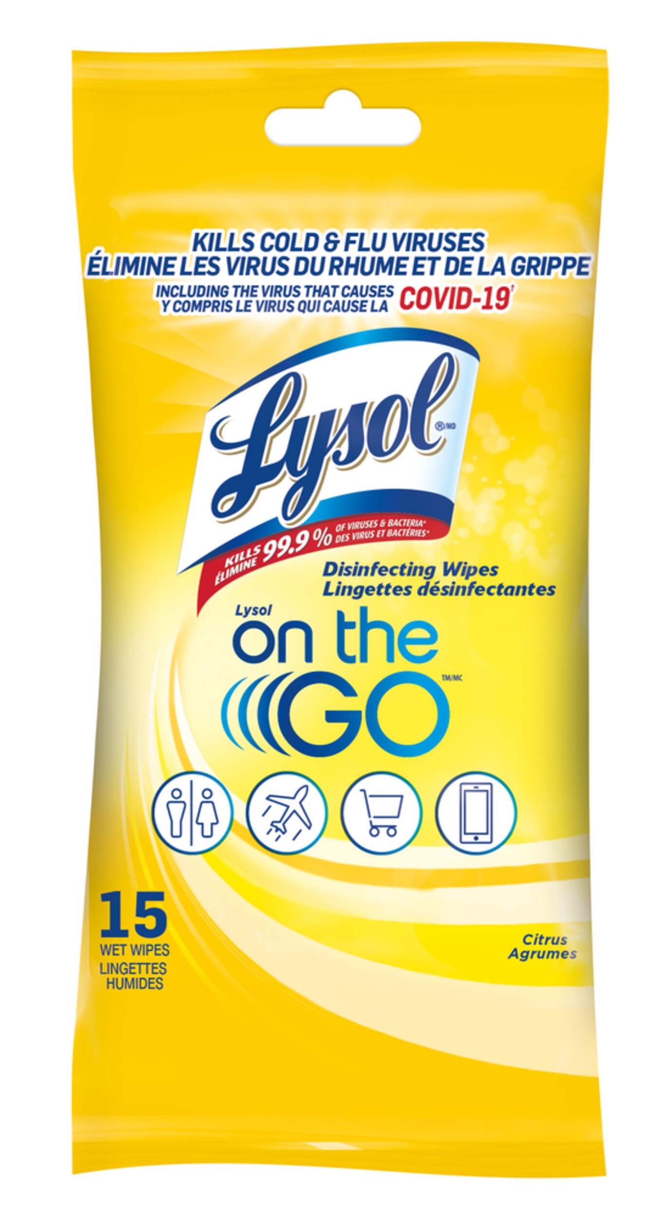 Lysol On-The-Go Disinfecting Wipes, Citrus, 15-pk Flat Pack Front_Flat