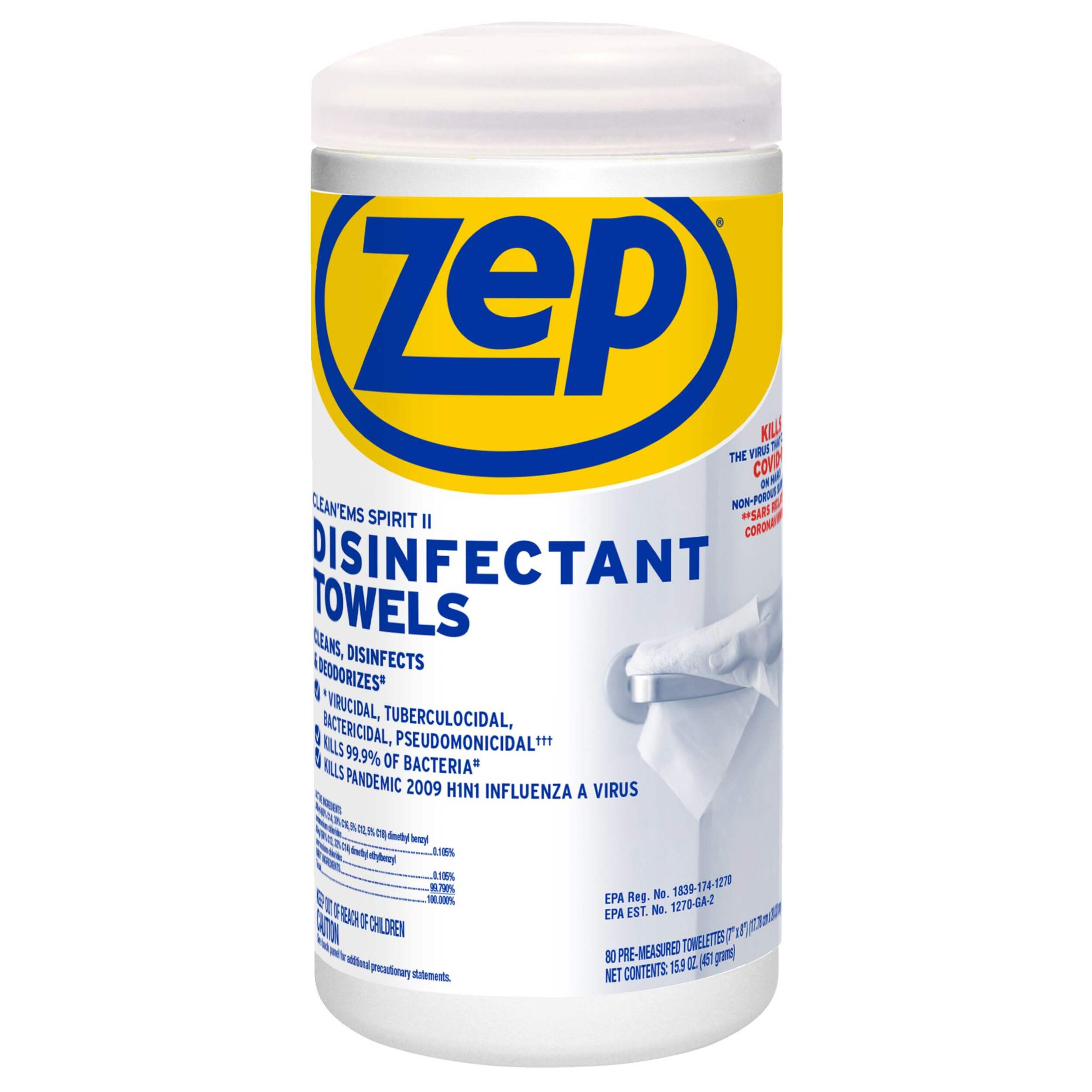 Zep Clean'Ems Spirit II Disinfectant Towels Front_Flat