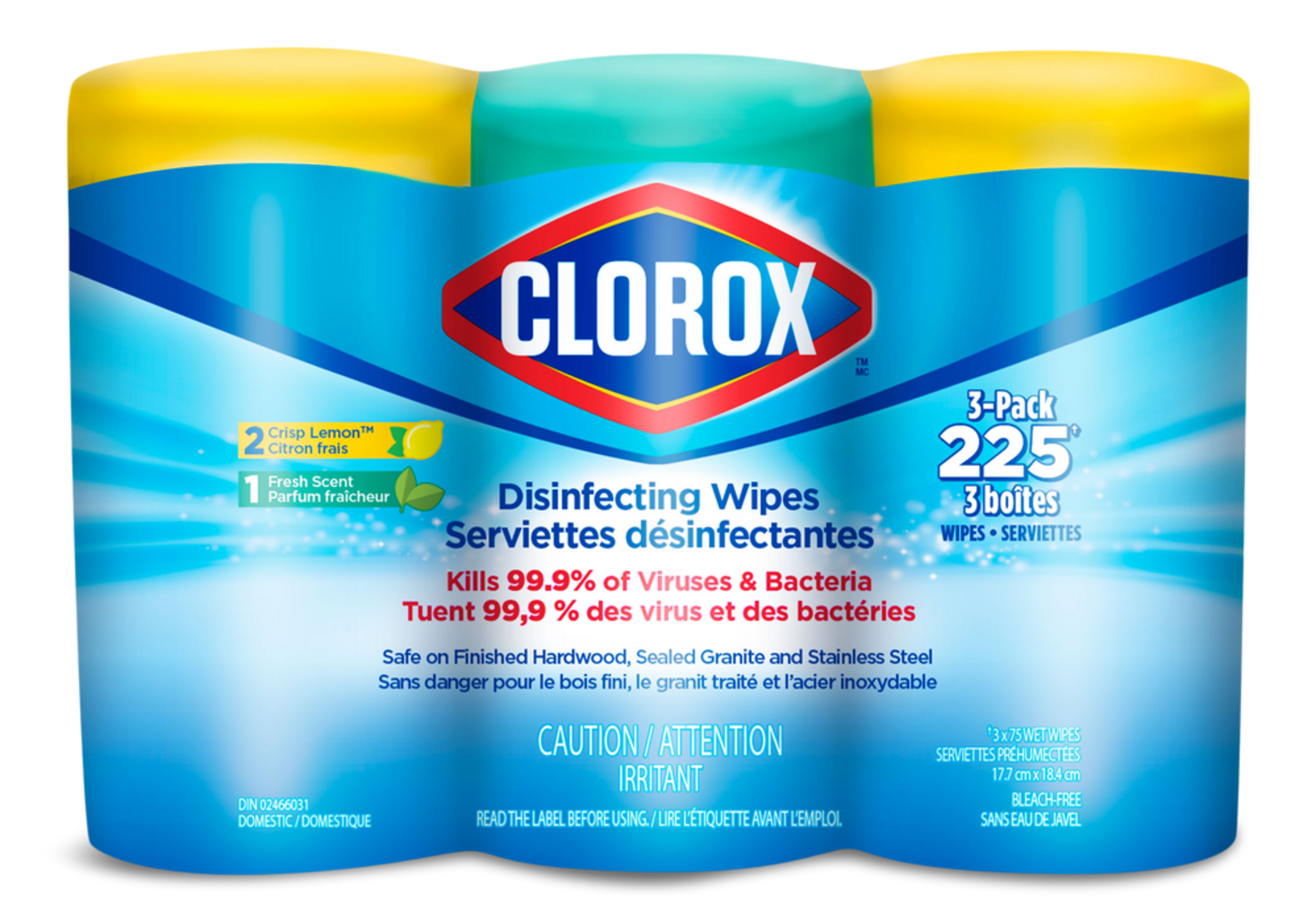 Clorox Disinfecting Wipes, 3 x 75-ct Front_Flat