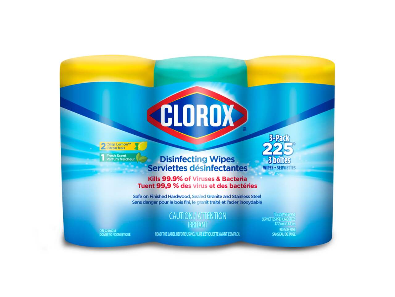 Clorox Disinfecting and Cleaning Wipes, Crisp Lemon and Fresh Scent, 75  Count Each, 3 Pack