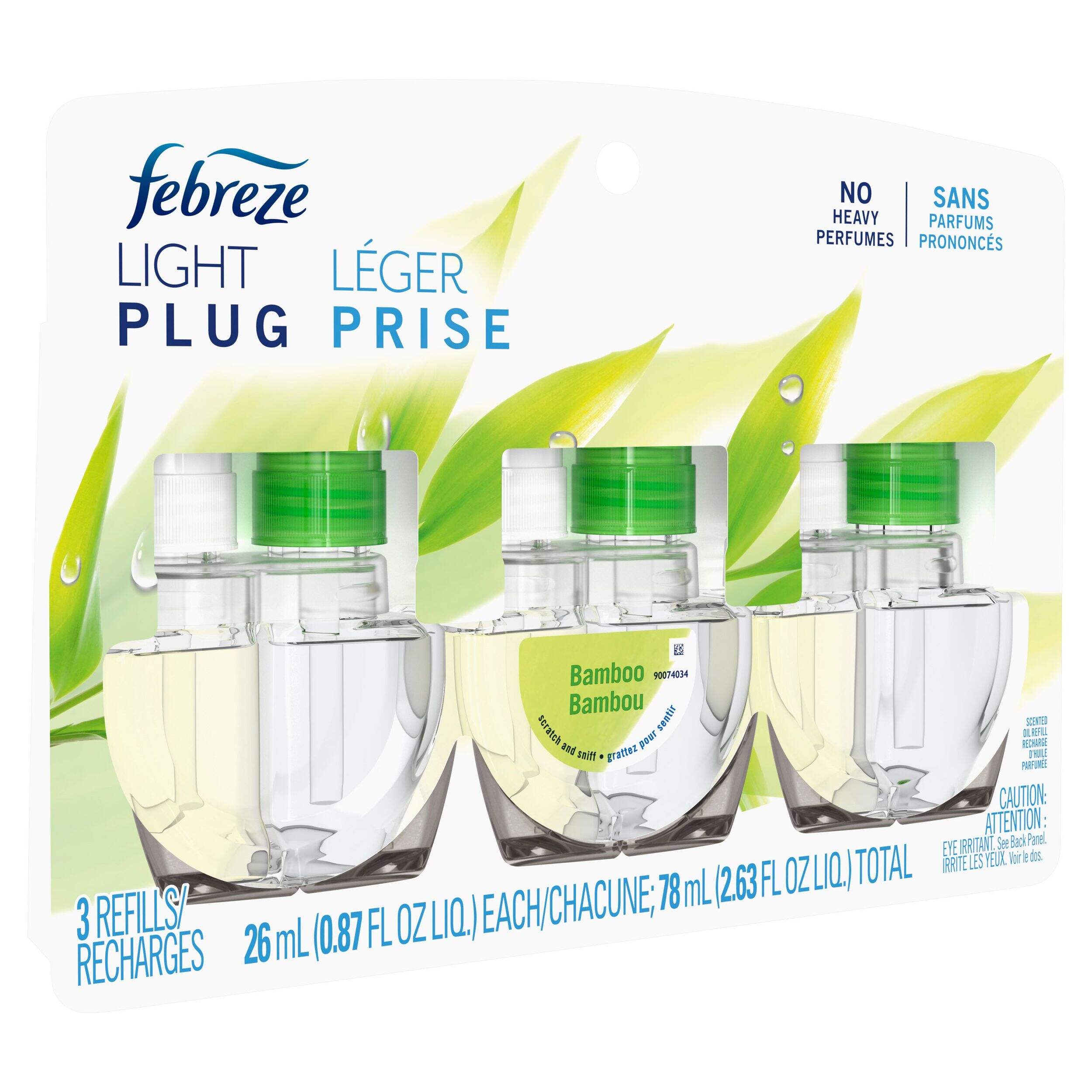 Febreze LIGHT Fade Defy PLUG Air Freshener, Bamboo, 3-pk Refill Front_Angled_Right