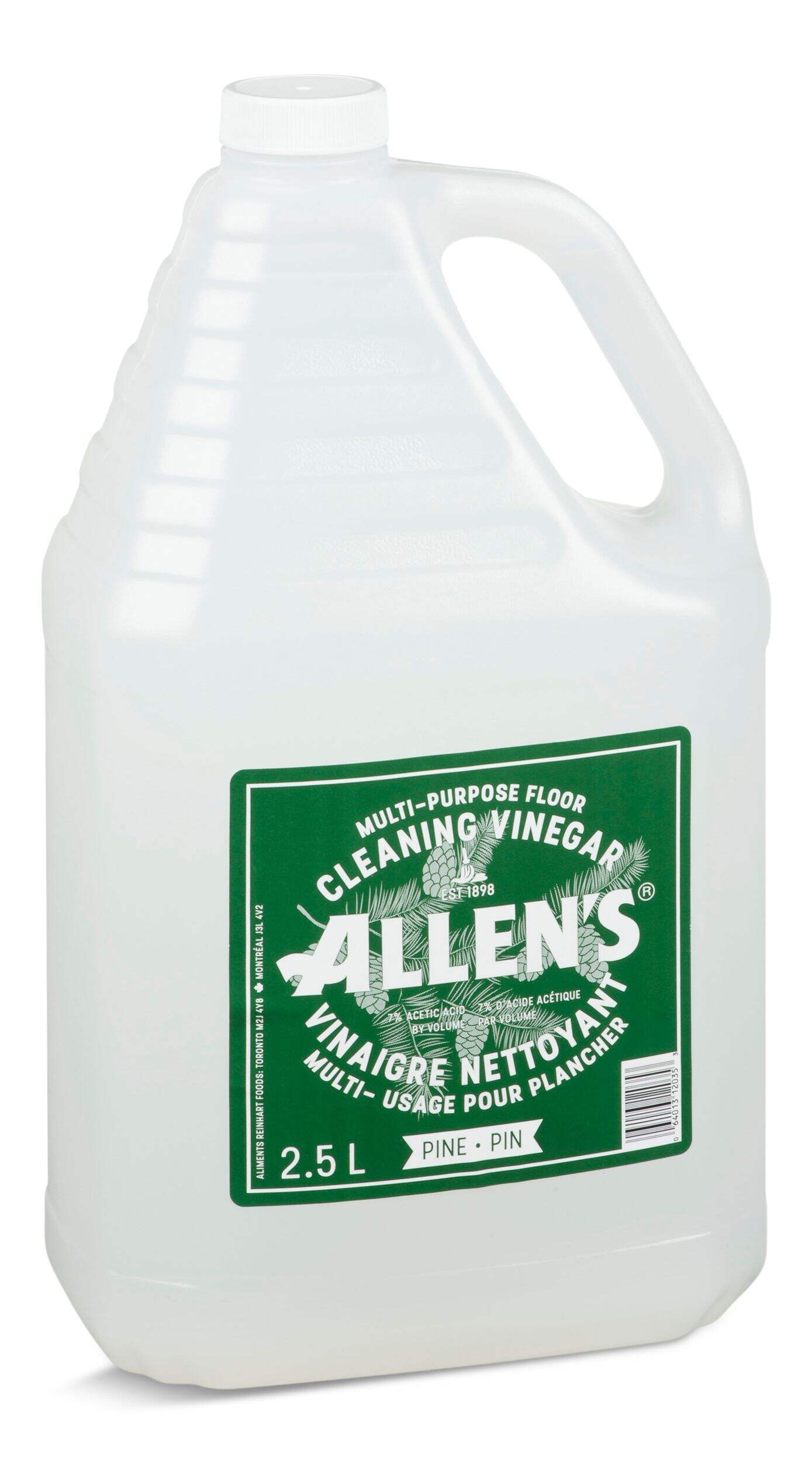 Vinaigre de nettoyage tout usage pour planchers Allen's, parfum de pin, 2,5 L Front_Angled_Right