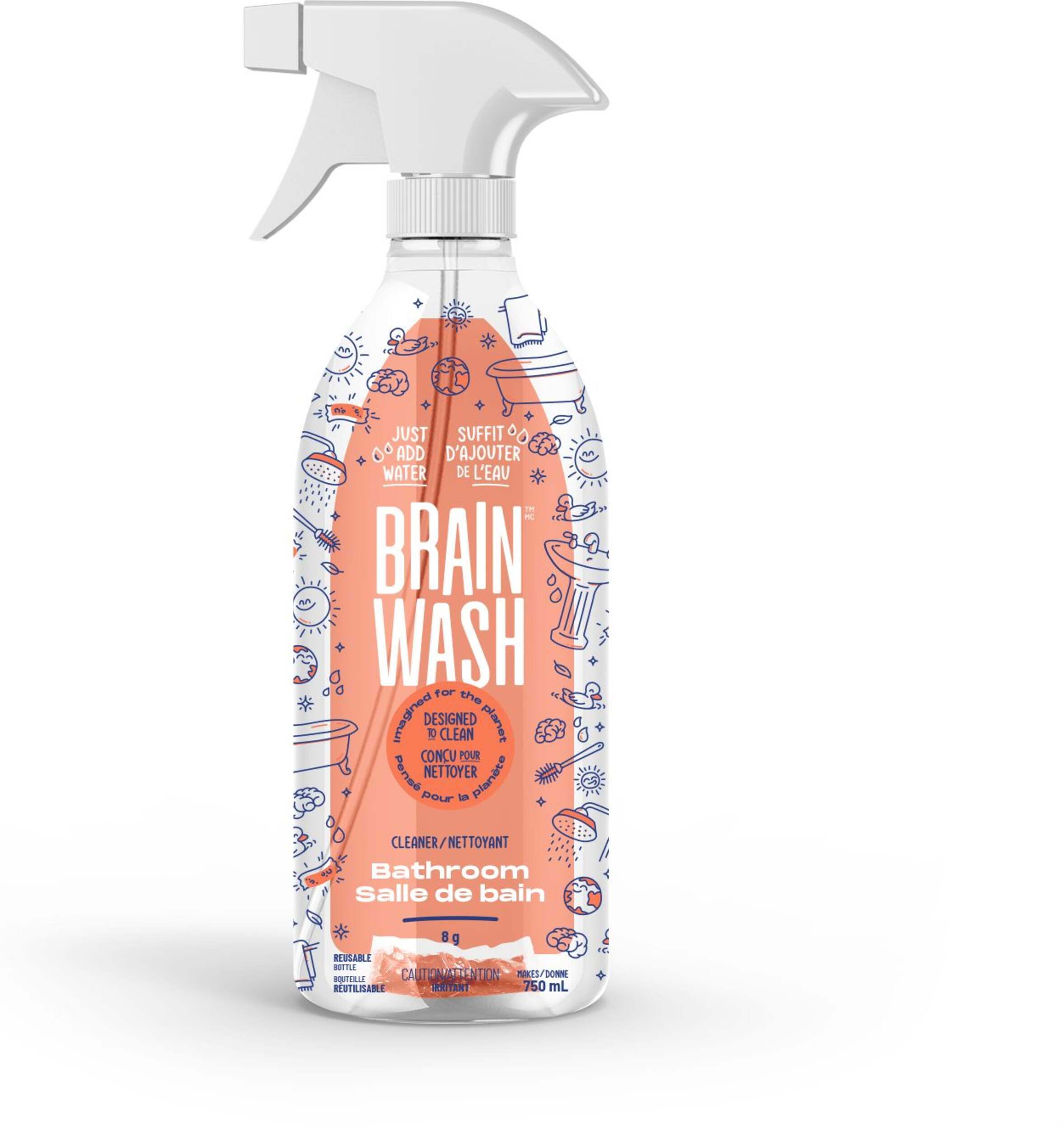 Brain Wash Bathroom Cleaner, Reusable Bottle, Ocean Scent, 750-mL Front_Flat