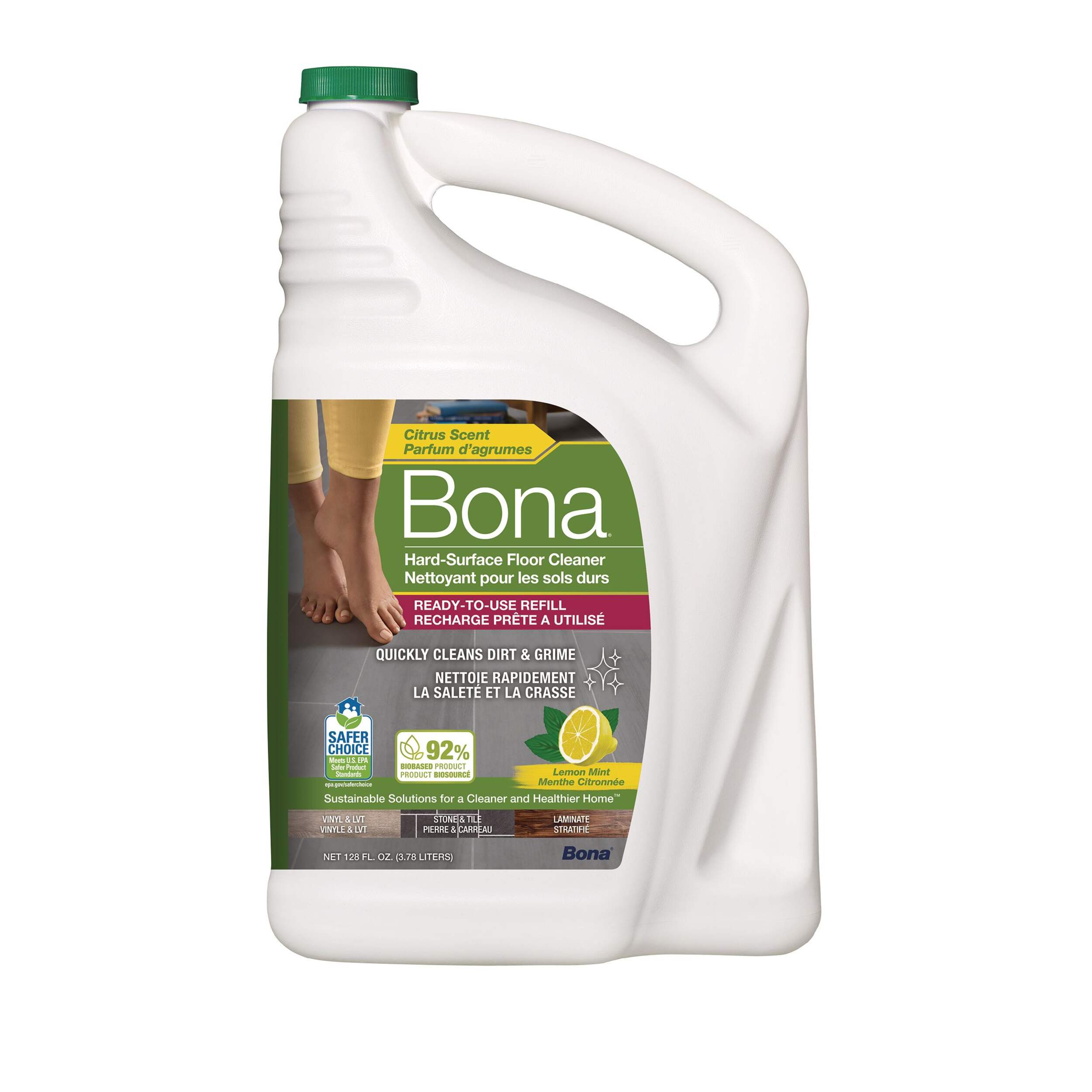 BONA Hard Surface Floor Cleaner, Lemon Mint, 3.78-L Front_Flat