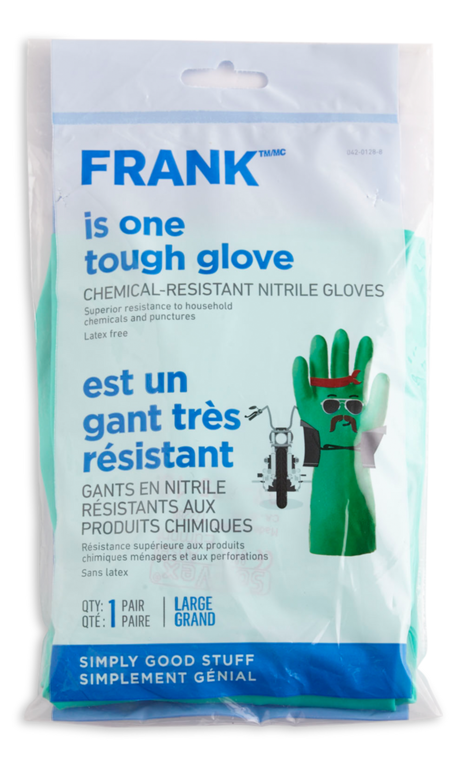 Gants en nitrile sans latex résistants aux produits chimiques FRANK, grand, 1 paire Front_Flat