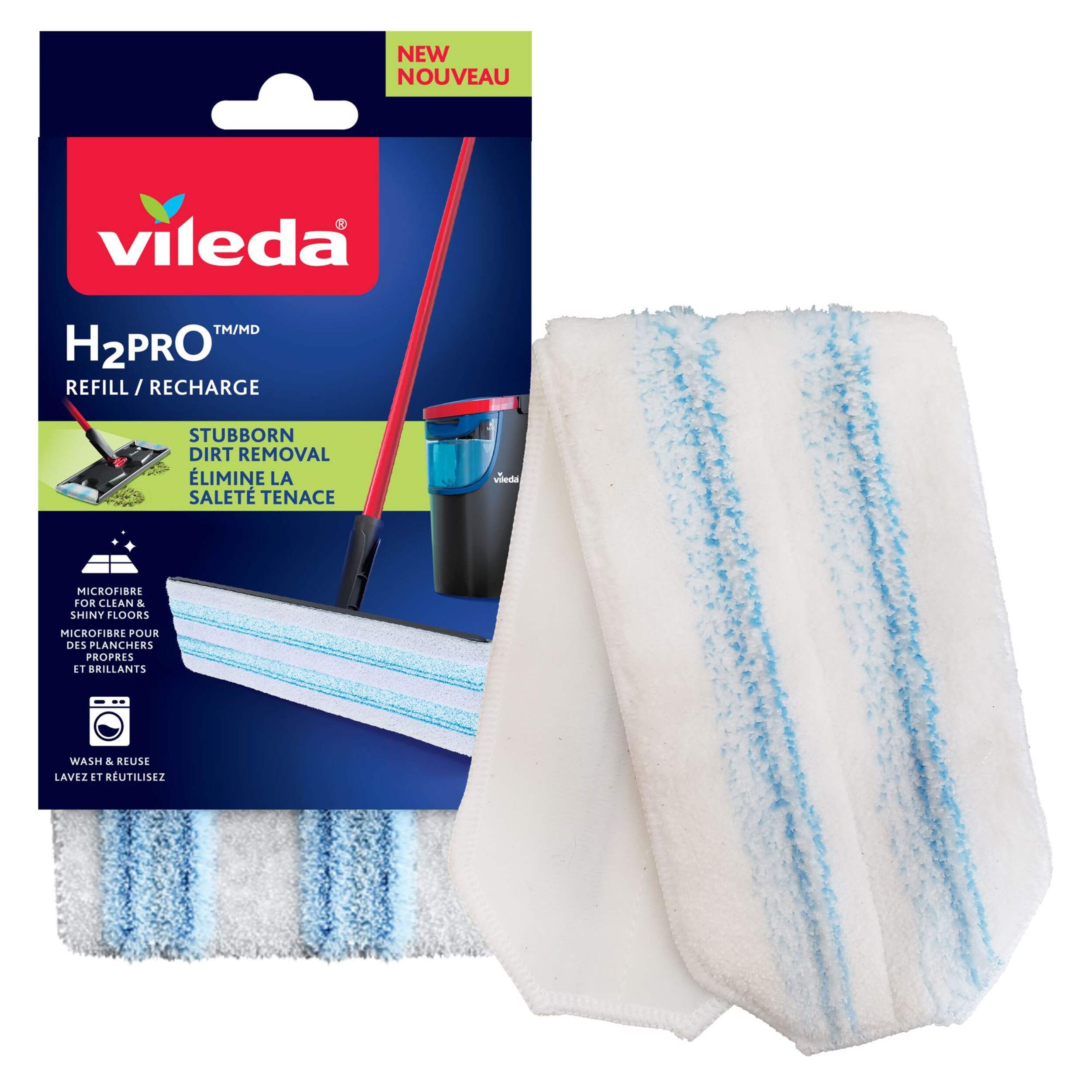 Tampon de rechange pour vadrouille plate en microfibre lavable et réutilisable multisurfaces Vileda H2prO Front_Flat