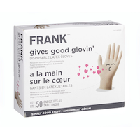 FRANK Multi-Purpose Disposable Latex Gloves, One Size, 50-pk Front_Angled_Right