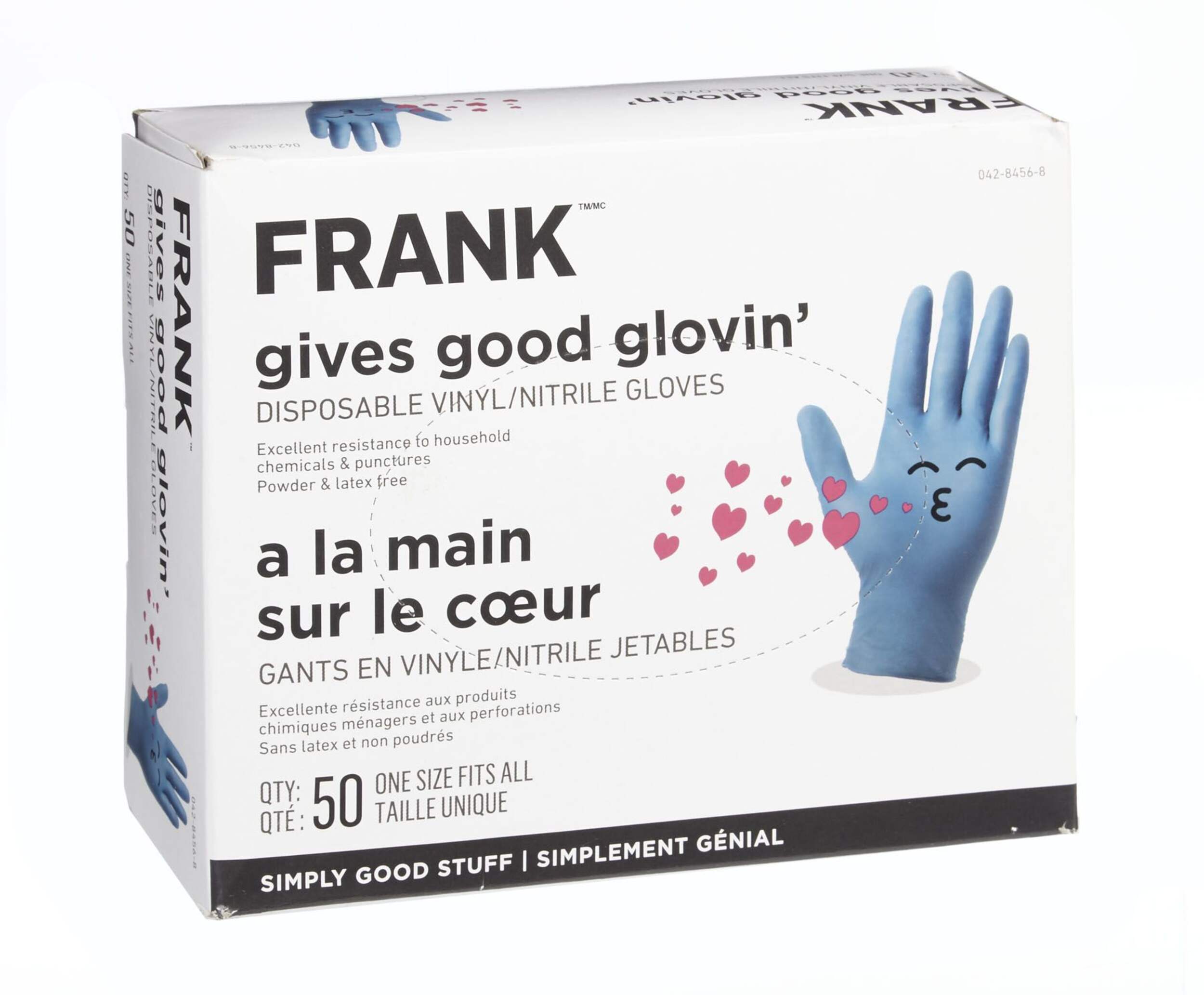 FRANK Multi-Purpose Disposable Vinyl / Nitrile Gloves, Latex Free, One Size, 50-pk Front_Angled_Right
