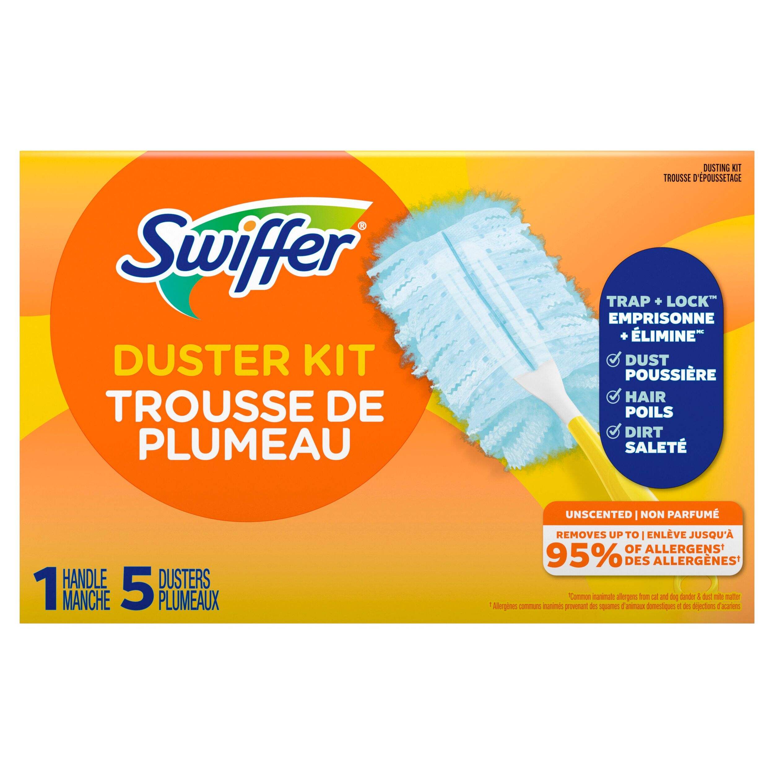 Swiffer Dusters Starter Kit, Kit Includes 1 Handle and 5 Dusters Front_Flat