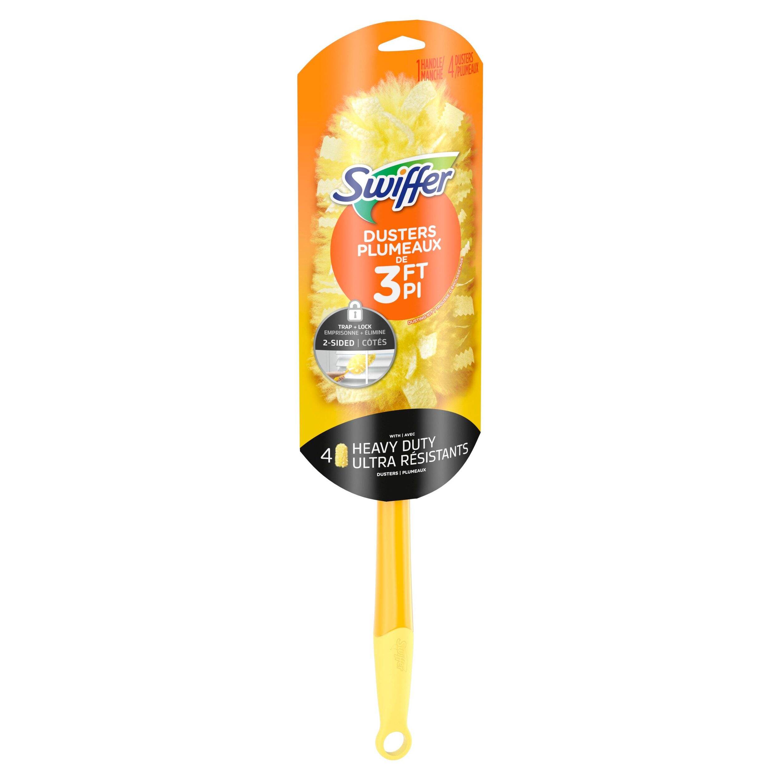 Trousse de départ robuste avec poignée extensible de 3 pi Swiffer Duster et 4 recharges Front_Angled_Right