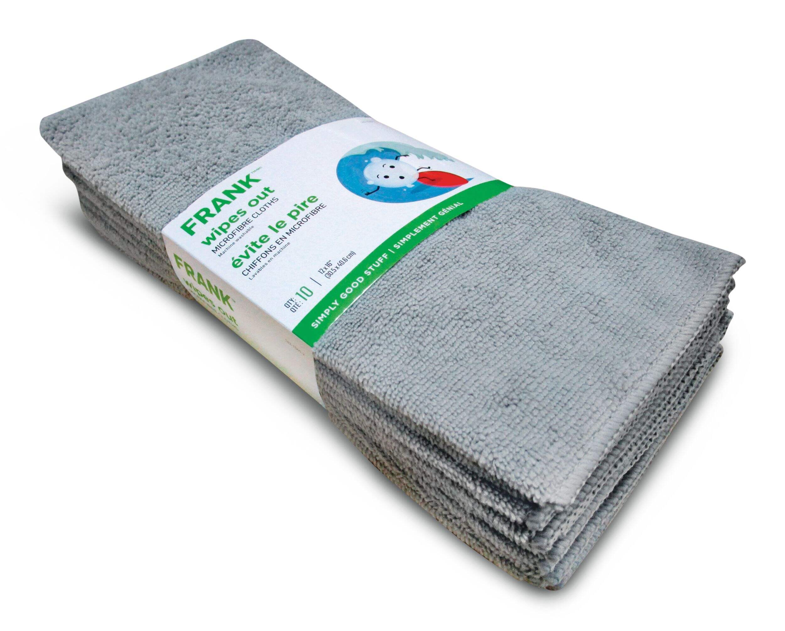 FRANK All-Purpose Machine Washable Microfibre Cloths, Grey, 10-pk Front_Angled_Right