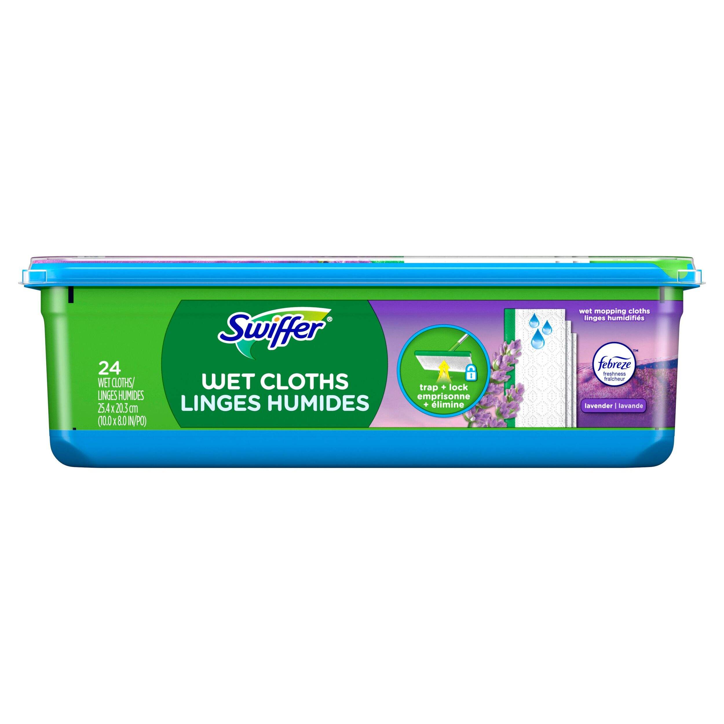 Swiffer Sweeper Wet Mopping Cloth Refills with Febreze Freshness, Lavender Scent, 24 count Front_Flat